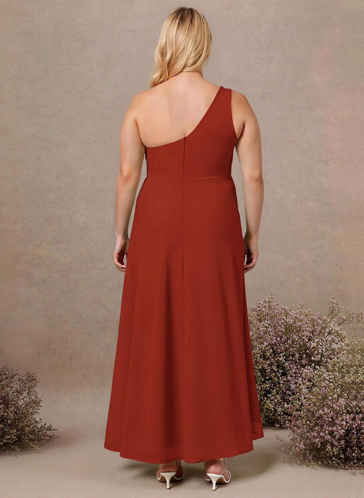 Modest One-Shoulder Sleeveless Chiffon Bridesmaid Dresses With Twisted Knot, product image 241