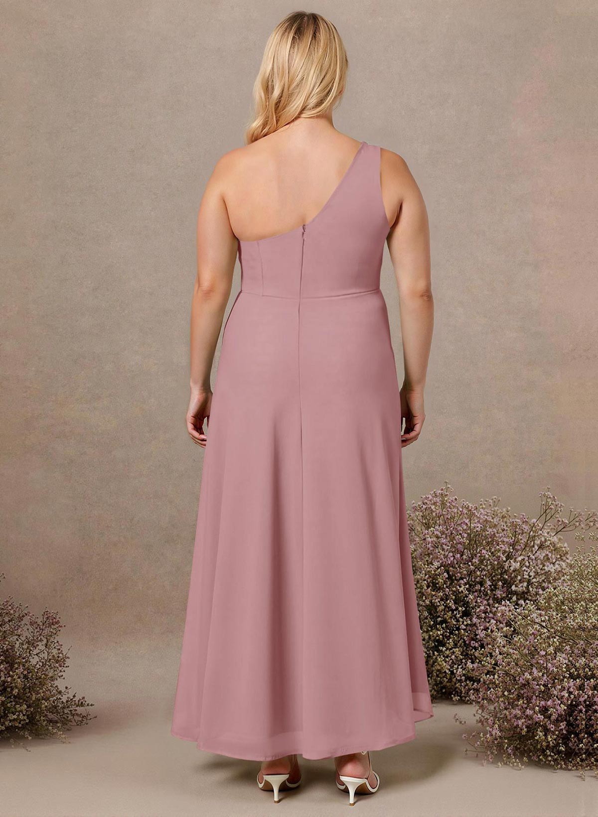Modest One-Shoulder Sleeveless Chiffon Bridesmaid Dresses With Twisted Knot, product image 219