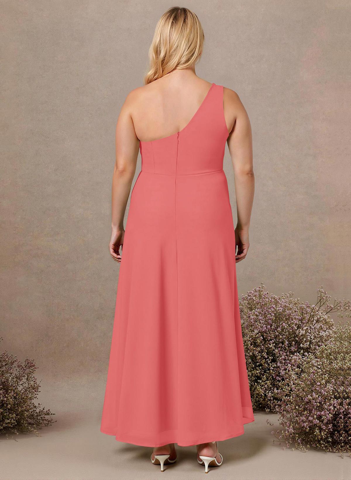 Modest One-Shoulder Sleeveless Chiffon Bridesmaid Dresses With Twisted Knot, product image 239