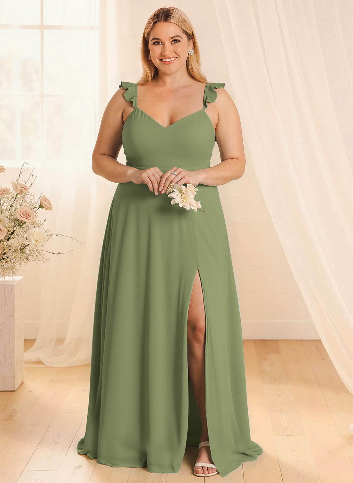 Simple V-Neck A-Line Floor-Length Chiffon Bridesmaid Dresses With Bow(s), product image 143