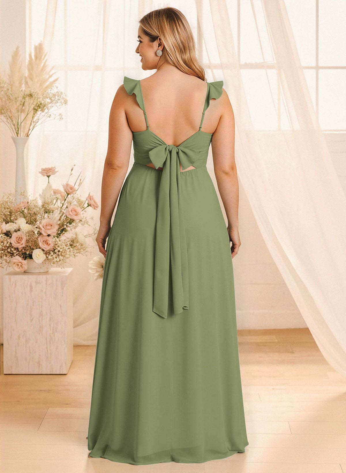 Simple V-Neck A-Line Floor-Length Chiffon Bridesmaid Dresses With Bow(s), product image 144