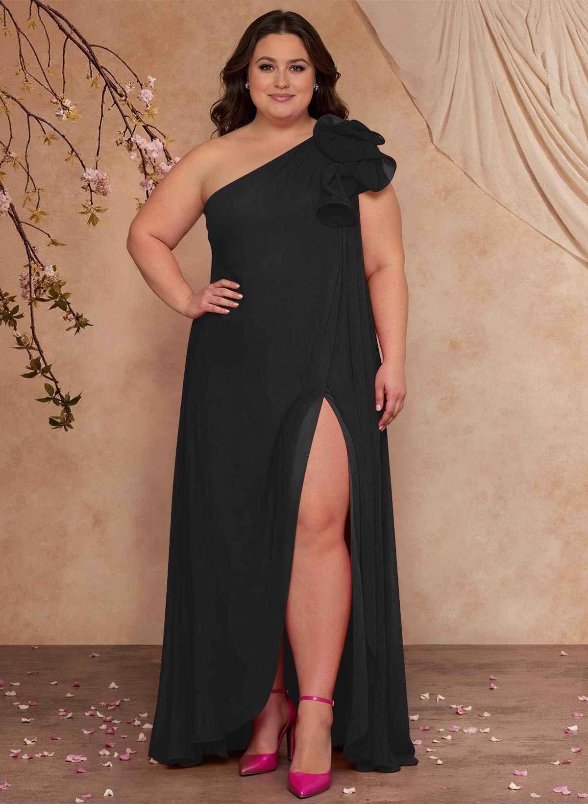 One-Shoulder Floor-Length Chiffon Mother Of The Bride Dresses With Split Front