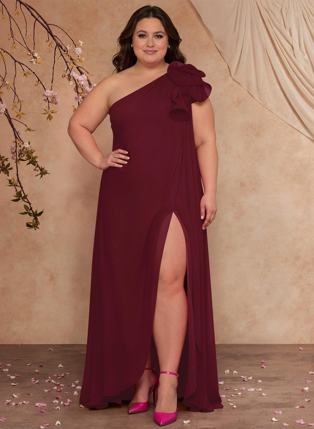 One-Shoulder Floor-Length Chiffon Mother Of The Bride Dresses With Split Front