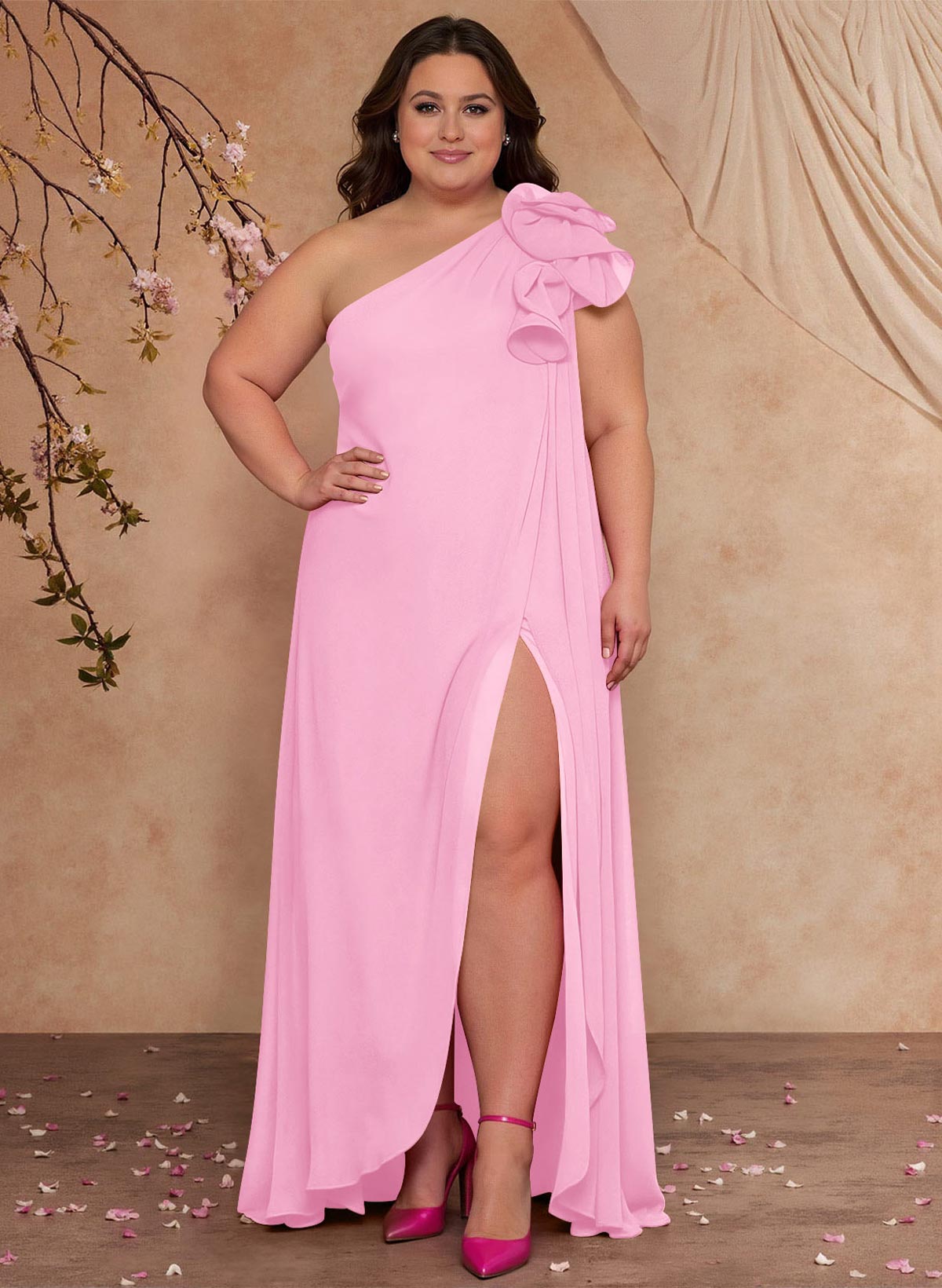 One-Shoulder Floor-Length Chiffon Mother Of The Bride Dresses With Split Front