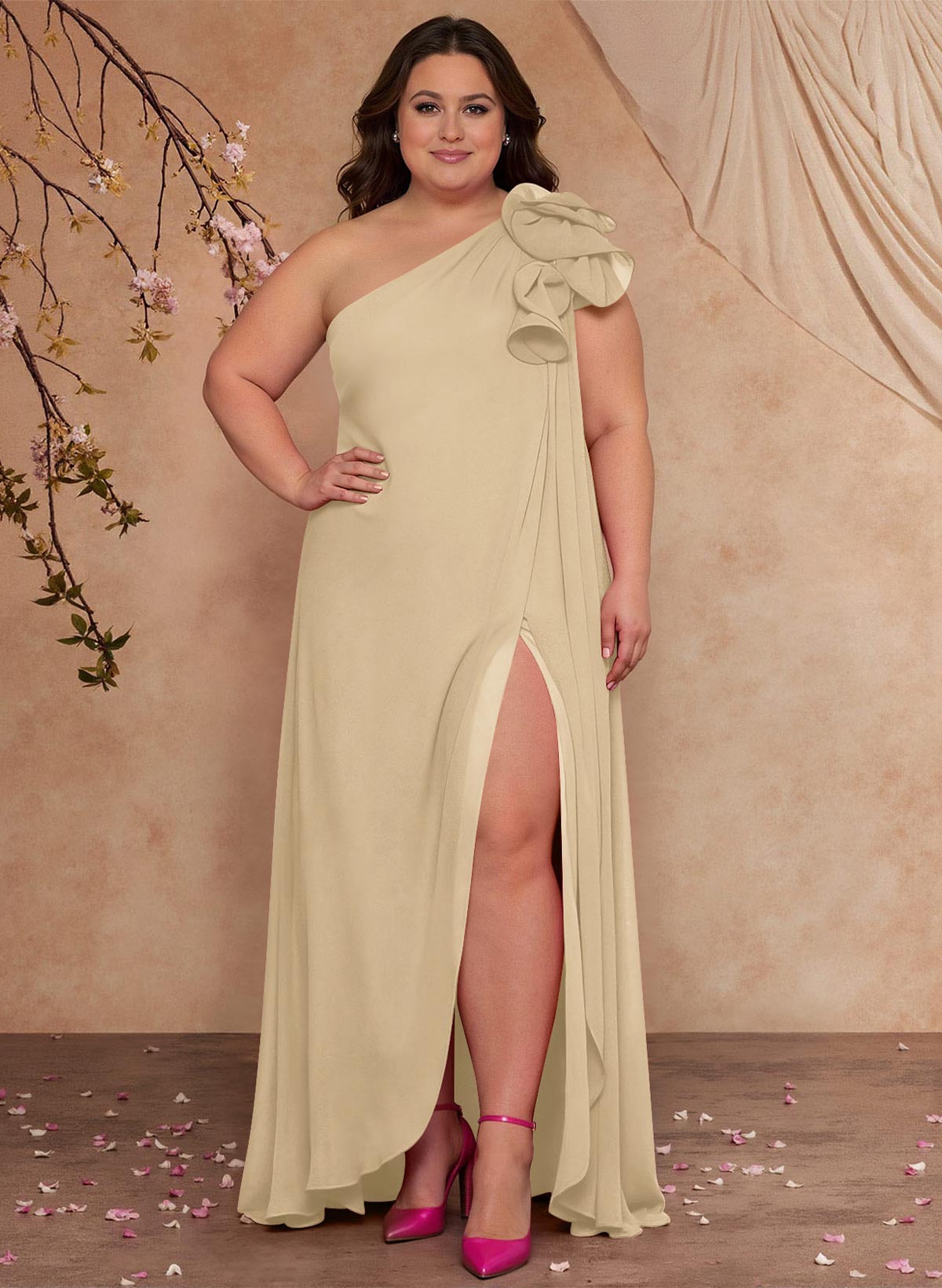 One-Shoulder Floor-Length Chiffon Mother Of The Bride Dresses With Split Front