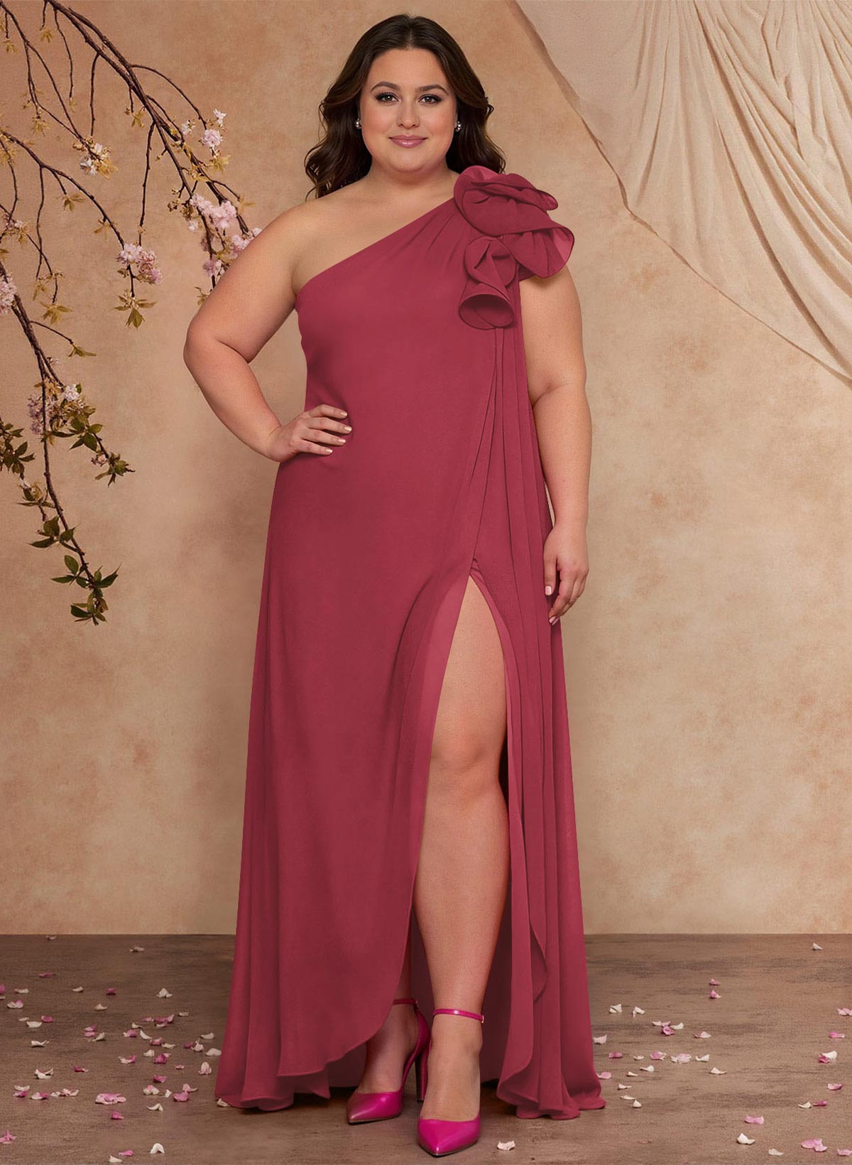 One-Shoulder Floor-Length Chiffon Mother Of The Bride Dresses With Split Front