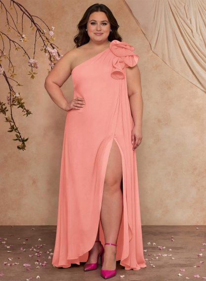 One-Shoulder Floor-Length Chiffon Mother Of The Bride Dresses With Split Front
