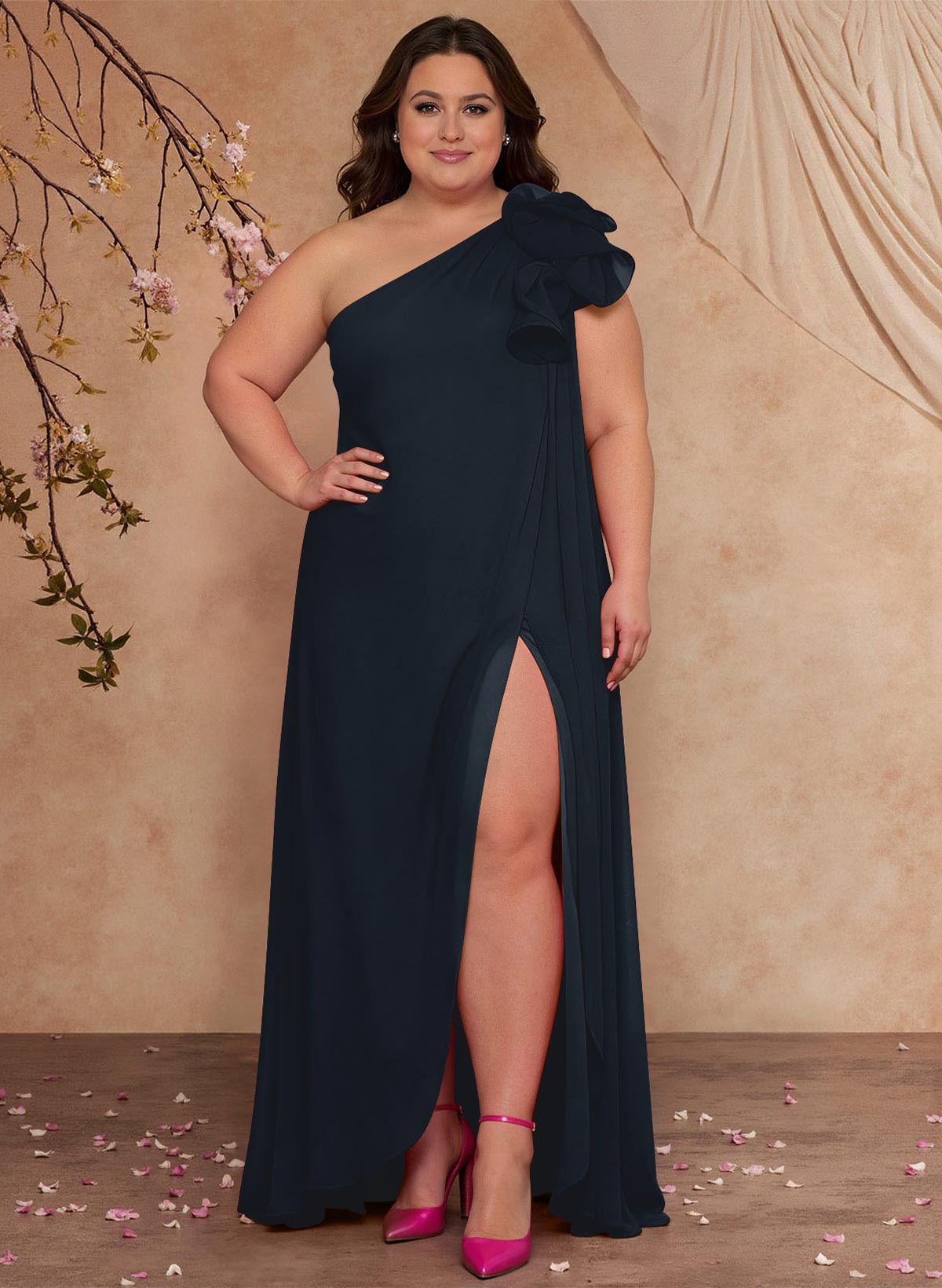 One-Shoulder Floor-Length Chiffon Mother Of The Bride Dresses With Split Front