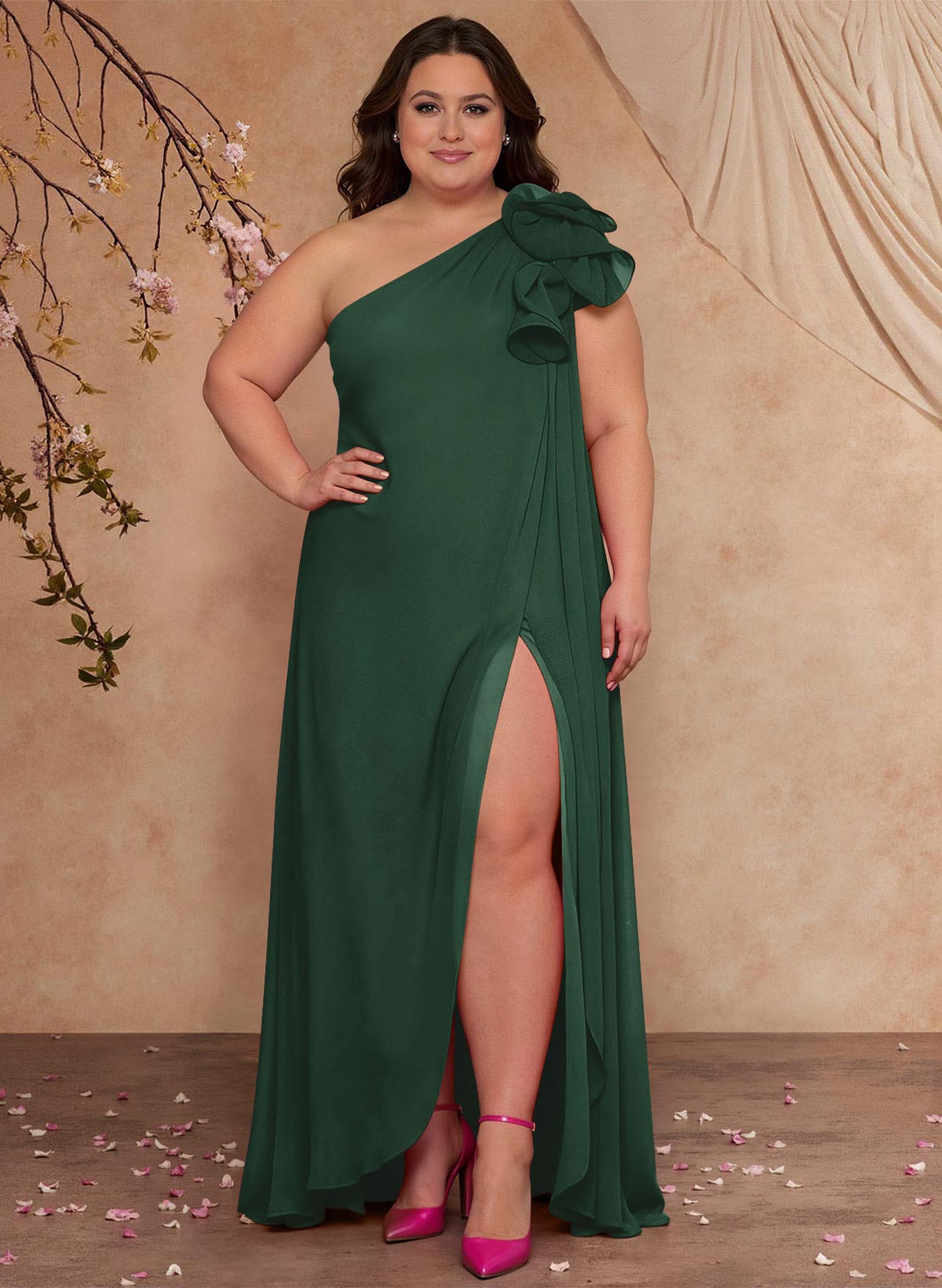 One-Shoulder Floor-Length Chiffon Mother Of The Bride Dresses With Split Front