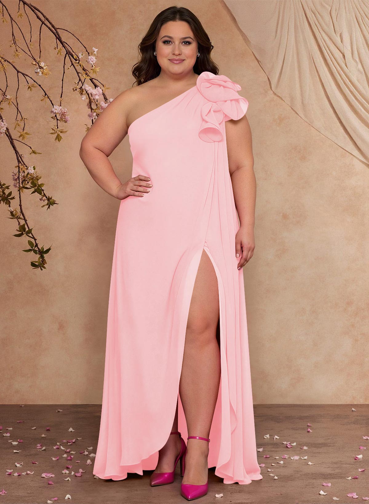 One-Shoulder Floor-Length Chiffon Mother Of The Bride Dresses With Split Front
