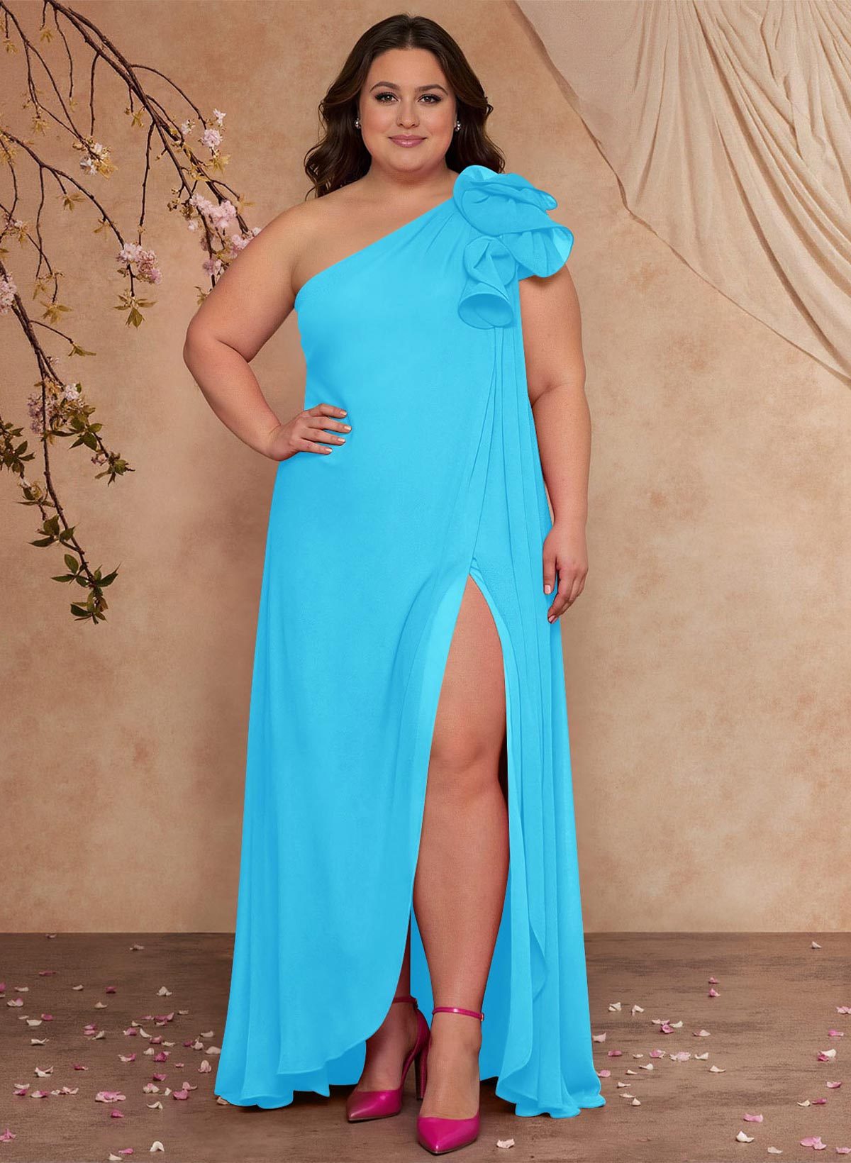 One-Shoulder Floor-Length Chiffon Mother Of The Bride Dresses With Split Front