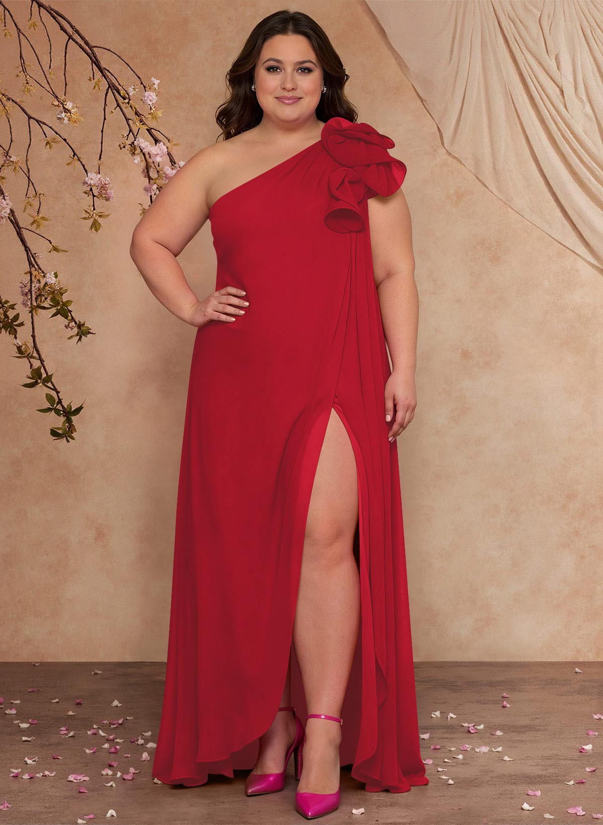 One-Shoulder Floor-Length Chiffon Mother Of The Bride Dresses With Split Front