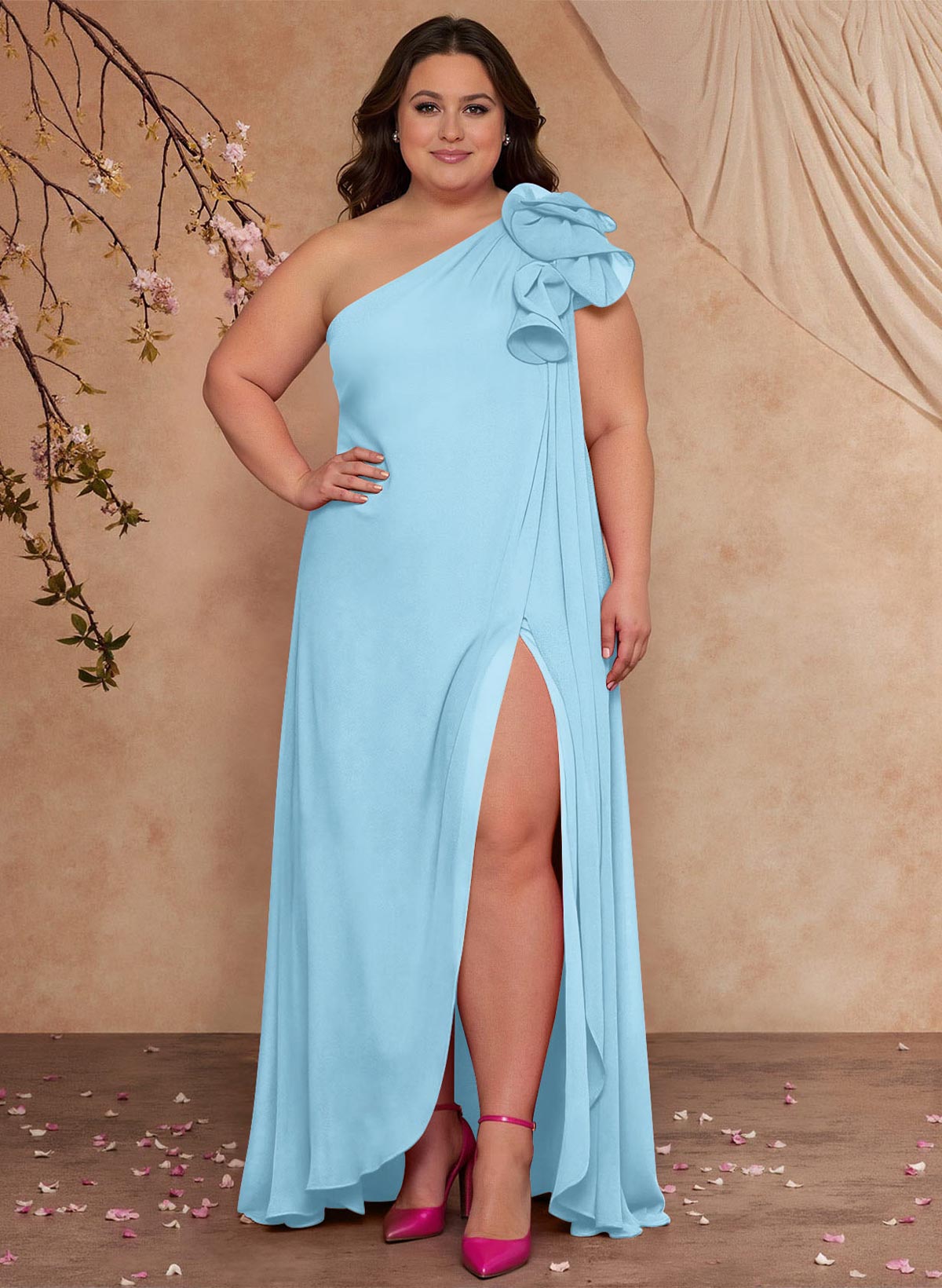 One-Shoulder Floor-Length Chiffon Mother Of The Bride Dresses With Split Front