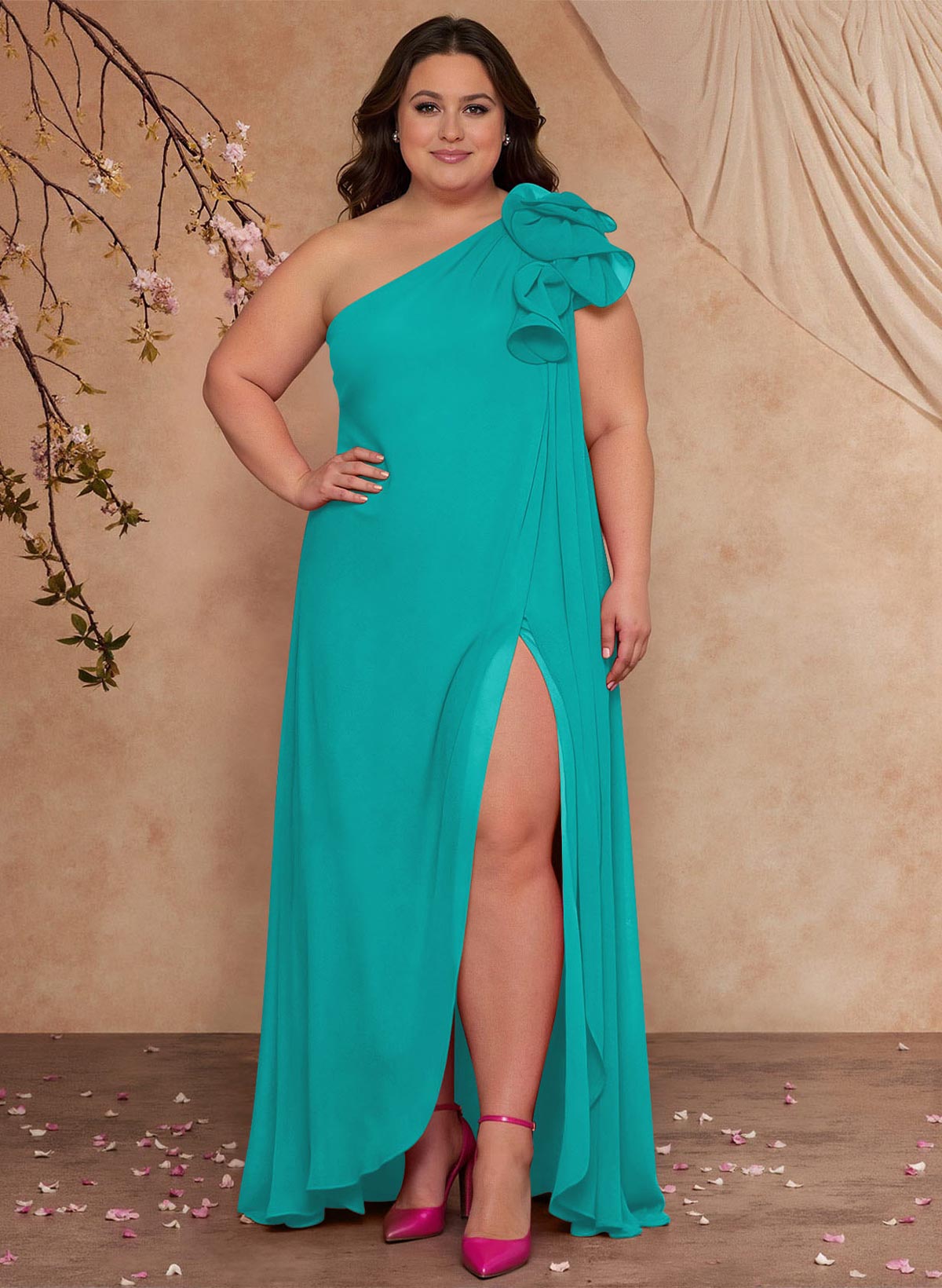 One-Shoulder Floor-Length Chiffon Mother Of The Bride Dresses With Split Front