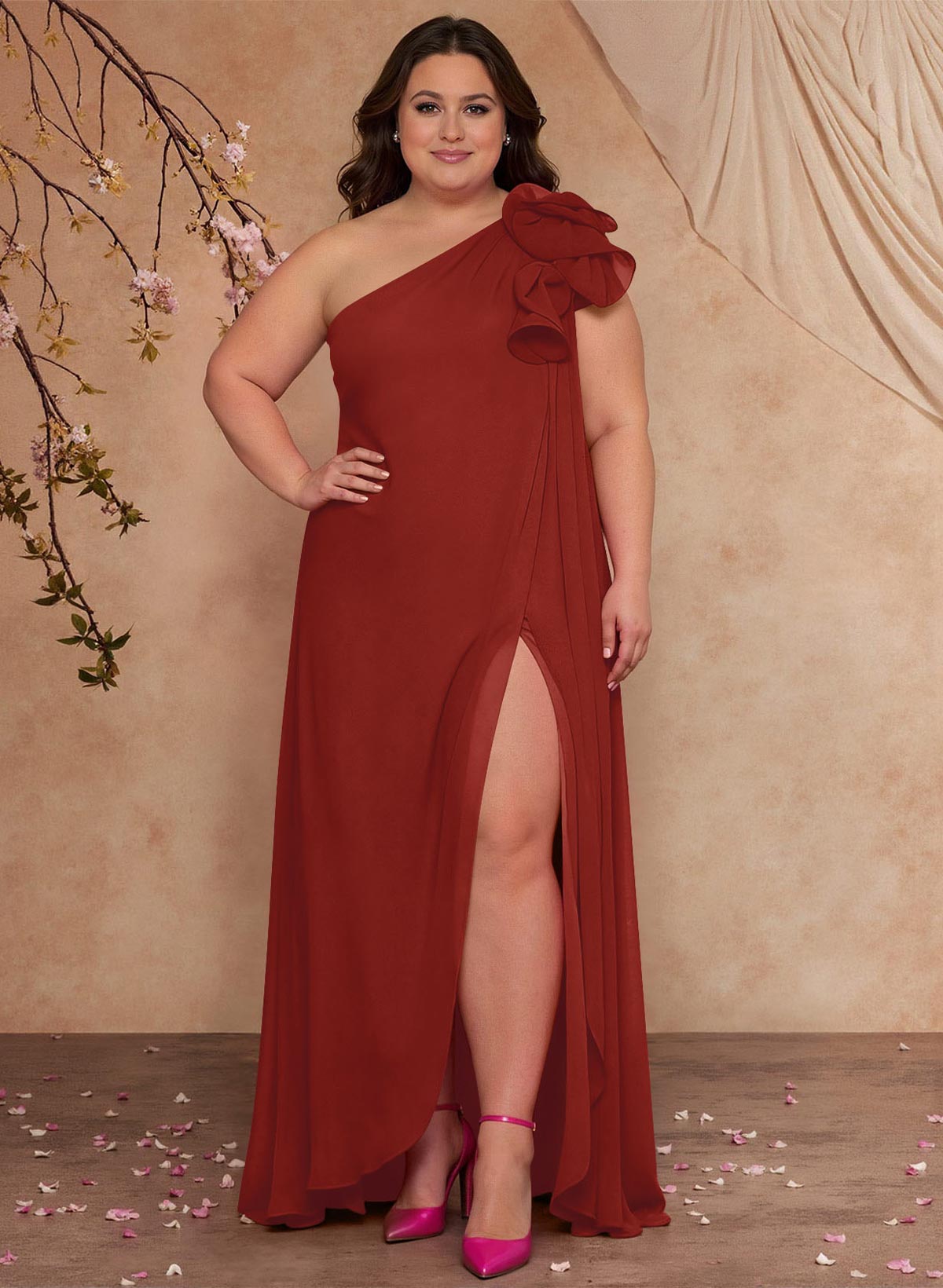 One-Shoulder Floor-Length Chiffon Mother Of The Bride Dresses With Split Front