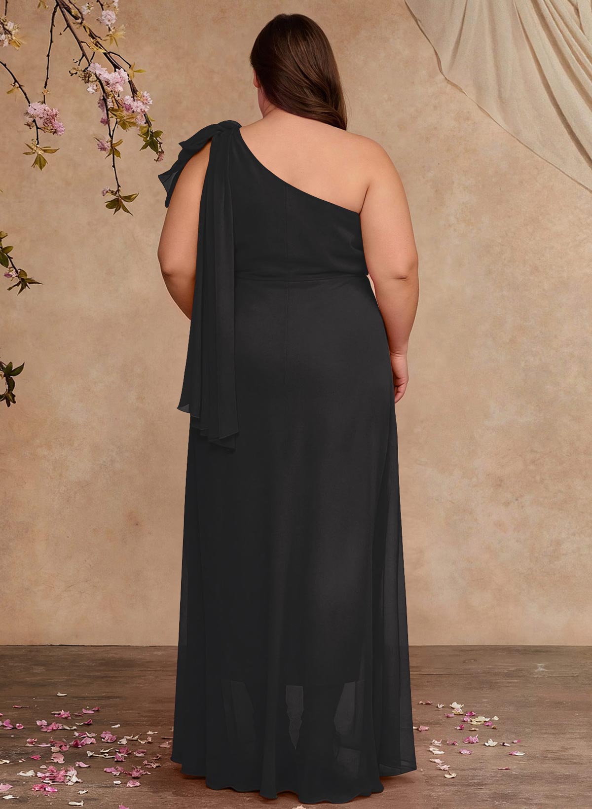 One-Shoulder Floor-Length Chiffon Mother Of The Bride Dresses With Split Front