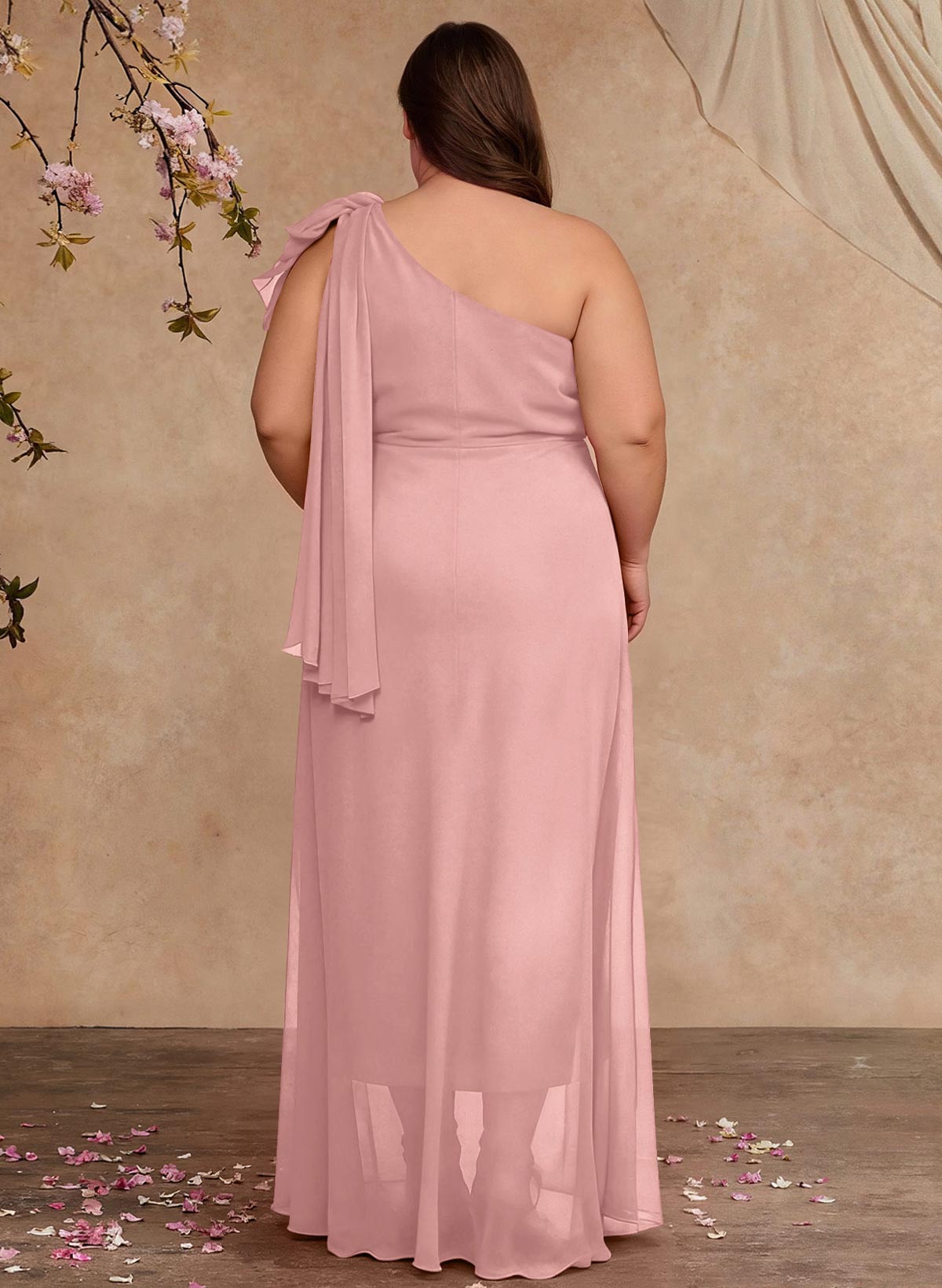 One-Shoulder Floor-Length Chiffon Mother Of The Bride Dresses With Split Front