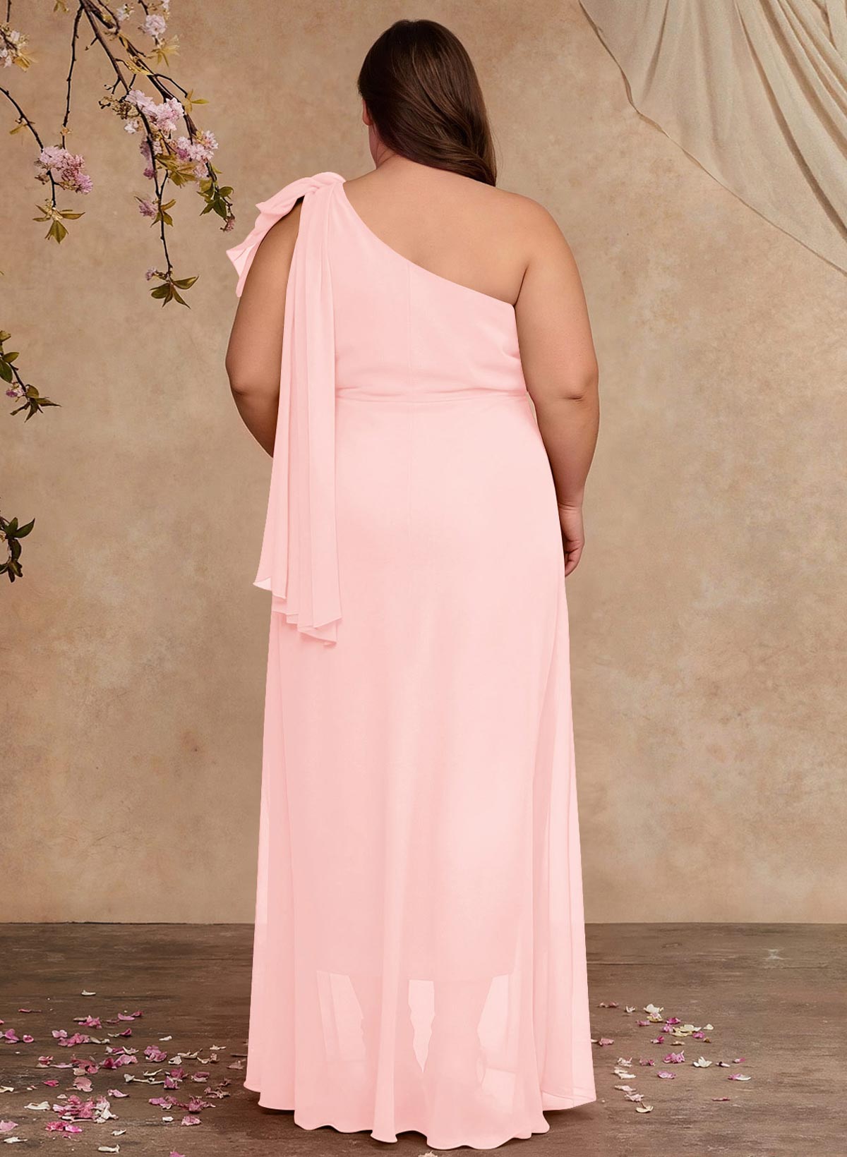 One-Shoulder Floor-Length Chiffon Mother Of The Bride Dresses With Split Front