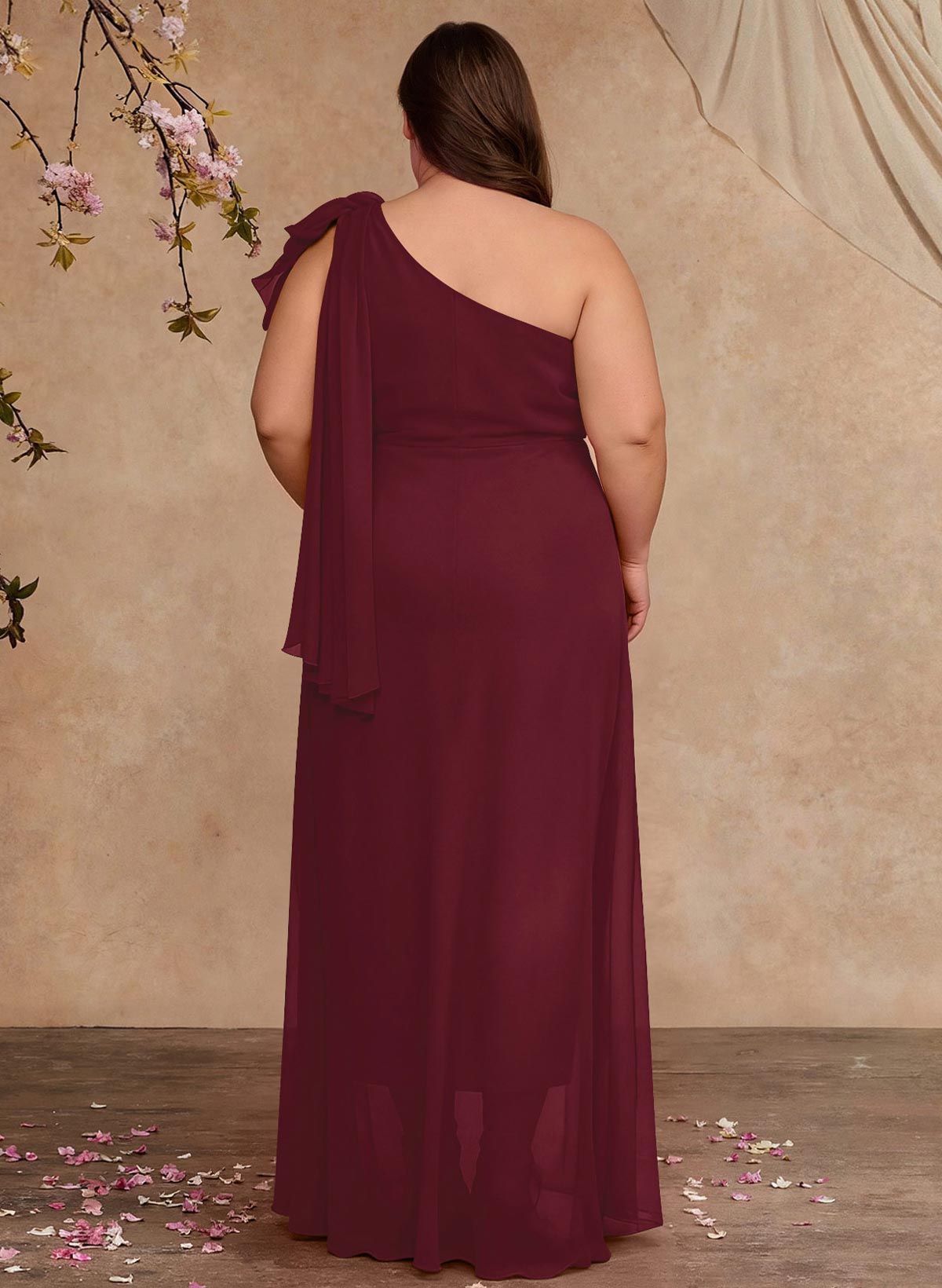 One-Shoulder Floor-Length Chiffon Mother Of The Bride Dresses With Split Front