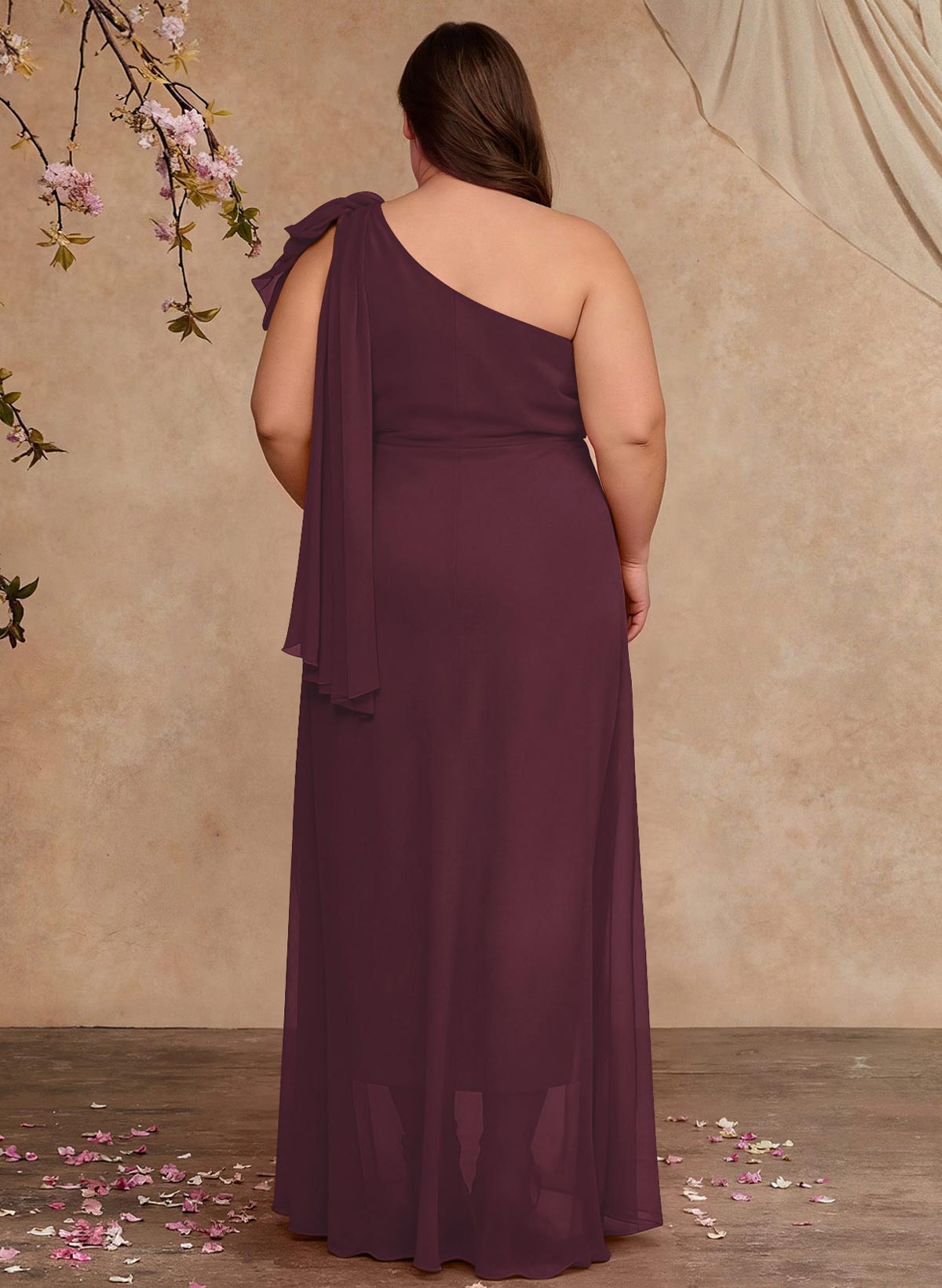 One-Shoulder Floor-Length Chiffon Mother Of The Bride Dresses With Split Front