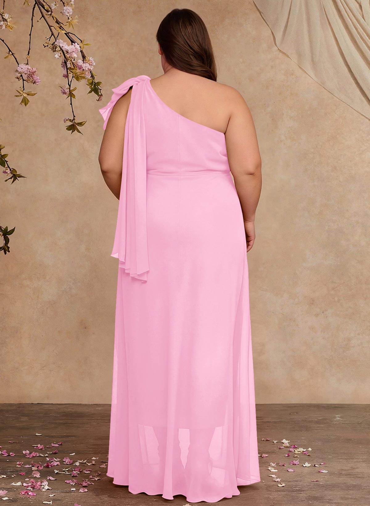 One-Shoulder Floor-Length Chiffon Mother Of The Bride Dresses With Split Front