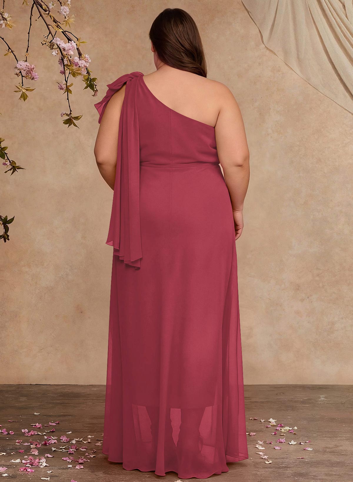 One-Shoulder Floor-Length Chiffon Mother Of The Bride Dresses With Split Front