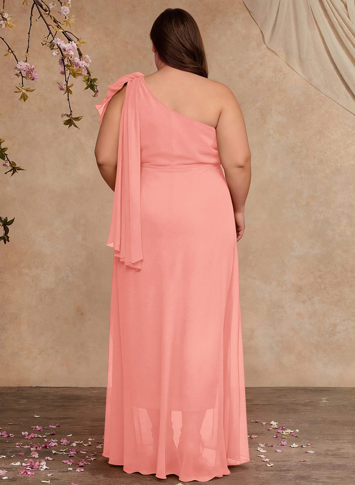 One-Shoulder Floor-Length Chiffon Mother Of The Bride Dresses With Split Front