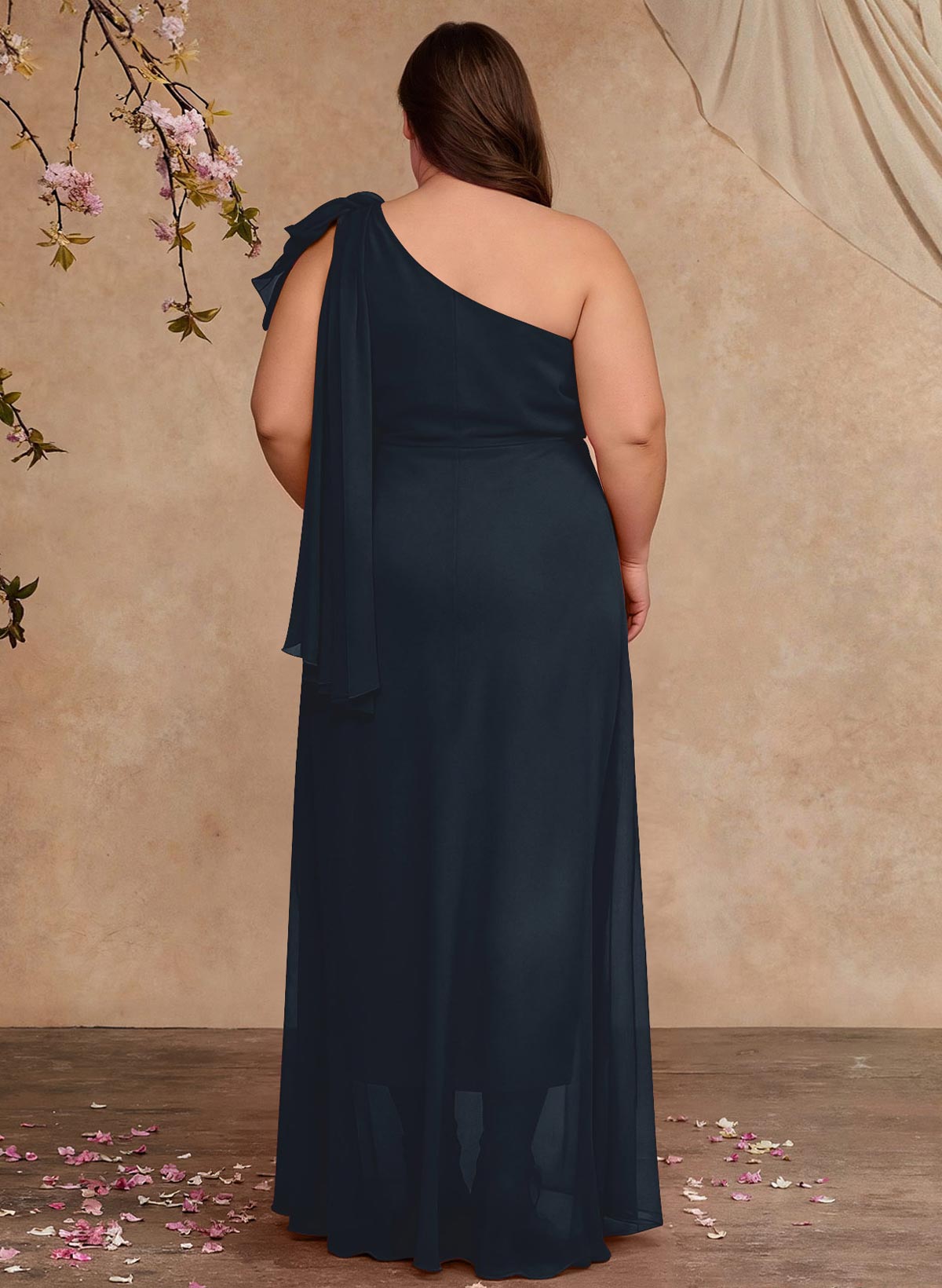 One-Shoulder Floor-Length Chiffon Mother Of The Bride Dresses With Split Front