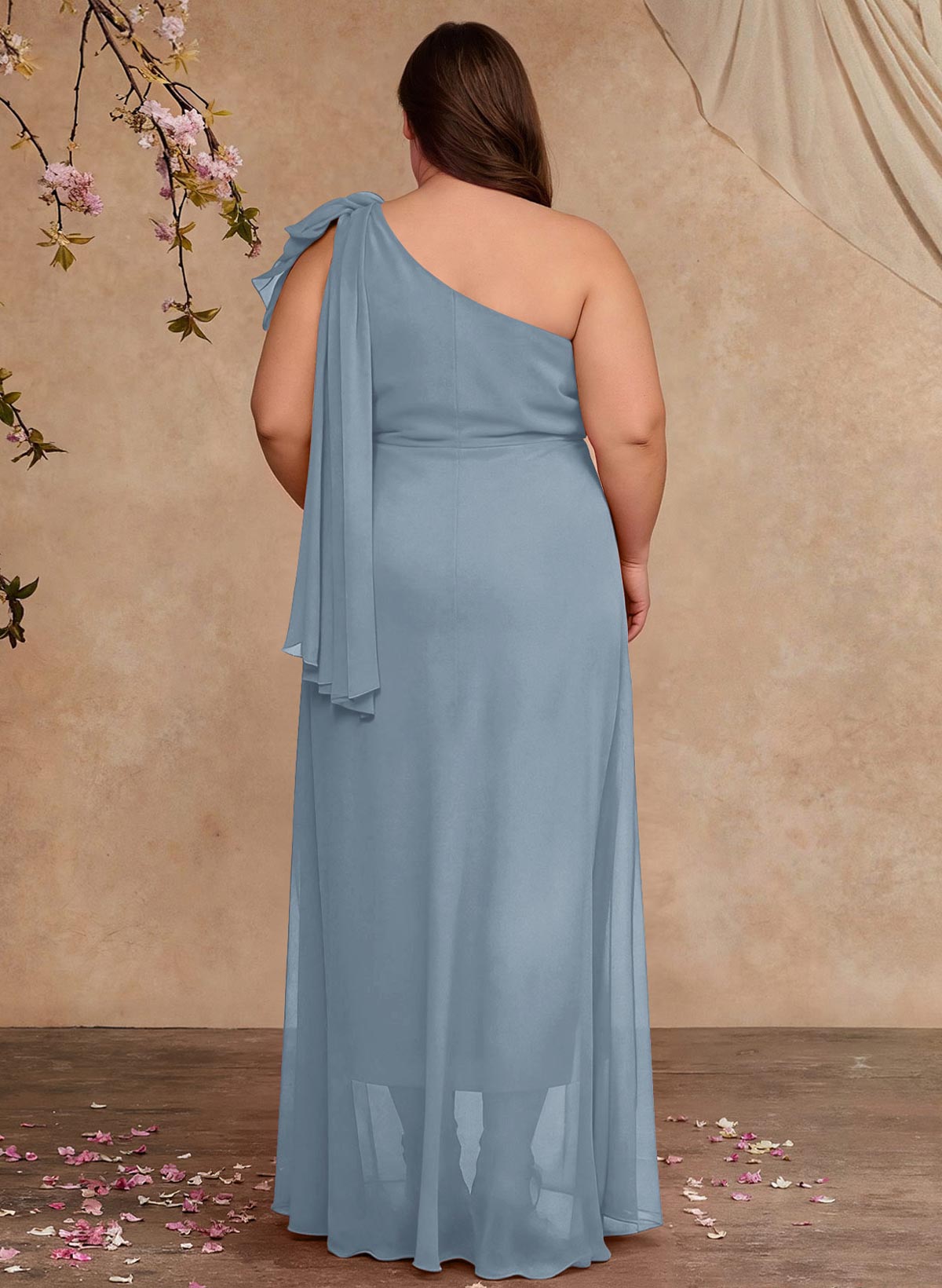 One-Shoulder Floor-Length Chiffon Mother Of The Bride Dresses With Split Front