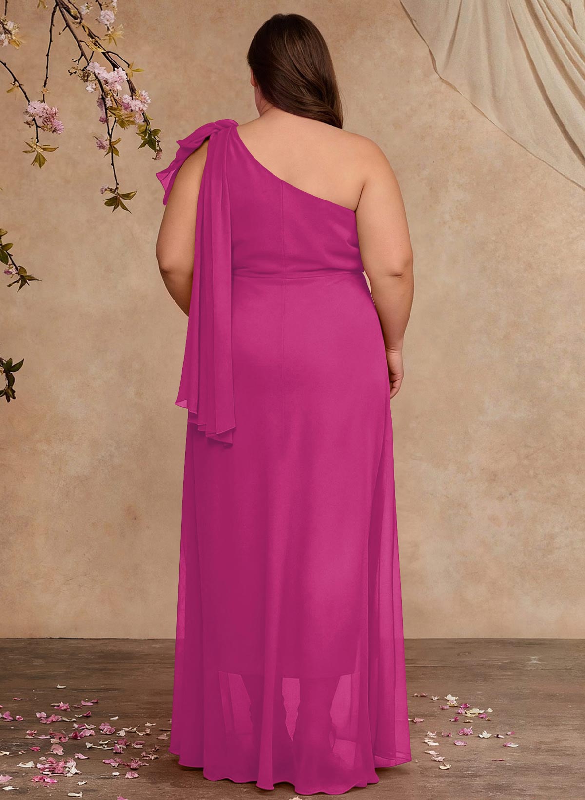 One-Shoulder Floor-Length Chiffon Mother Of The Bride Dresses With Split Front