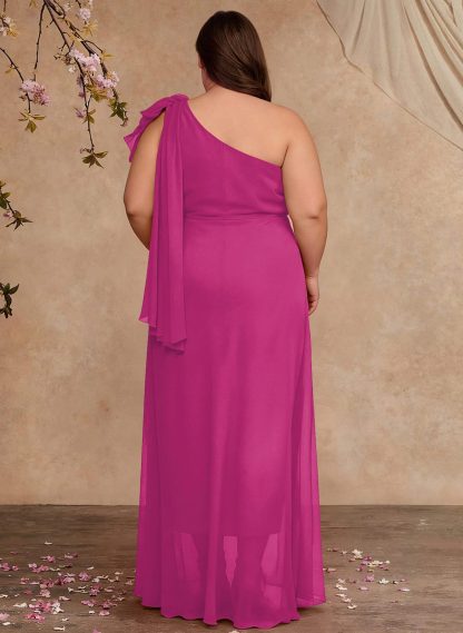 One-Shoulder Floor-Length Chiffon Mother Of The Bride Dresses With Split Front