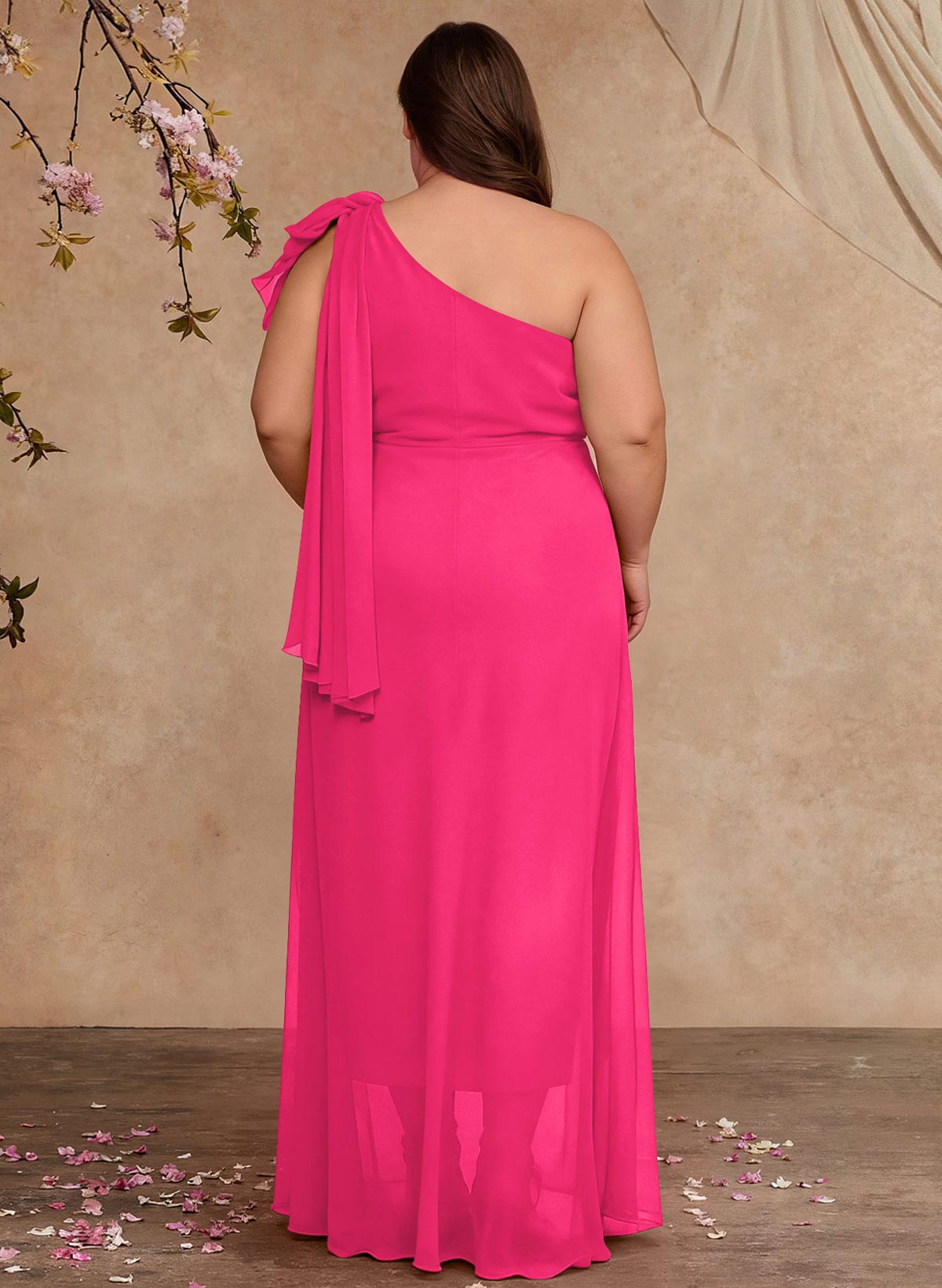 One-Shoulder Floor-Length Chiffon Mother Of The Bride Dresses With Split Front