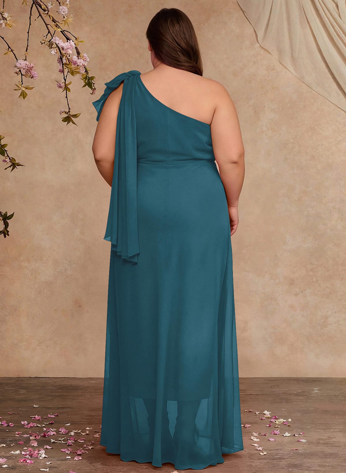 One-Shoulder Floor-Length Chiffon Mother Of The Bride Dresses With Split Front