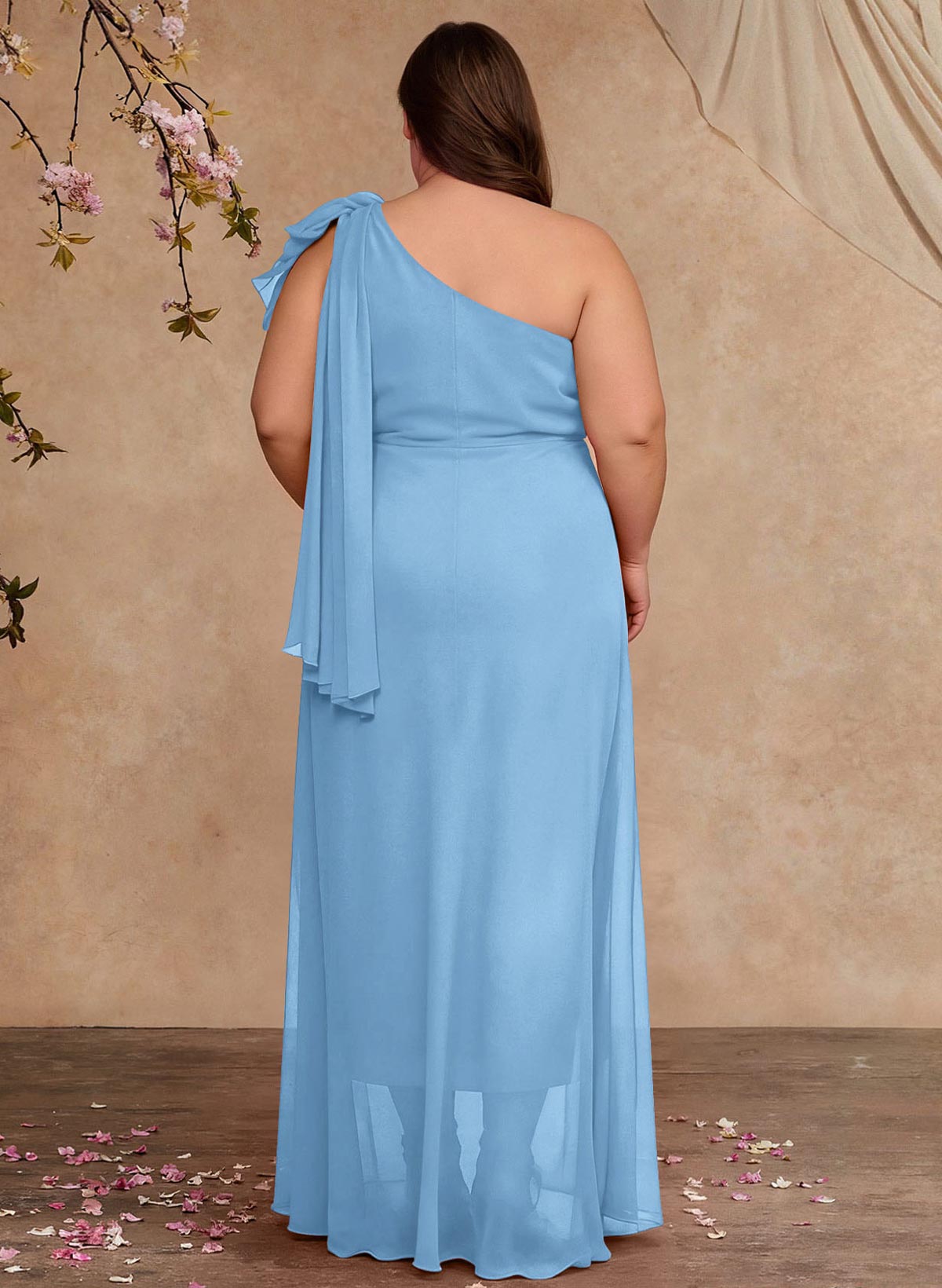 One-Shoulder Floor-Length Chiffon Mother Of The Bride Dresses With Split Front