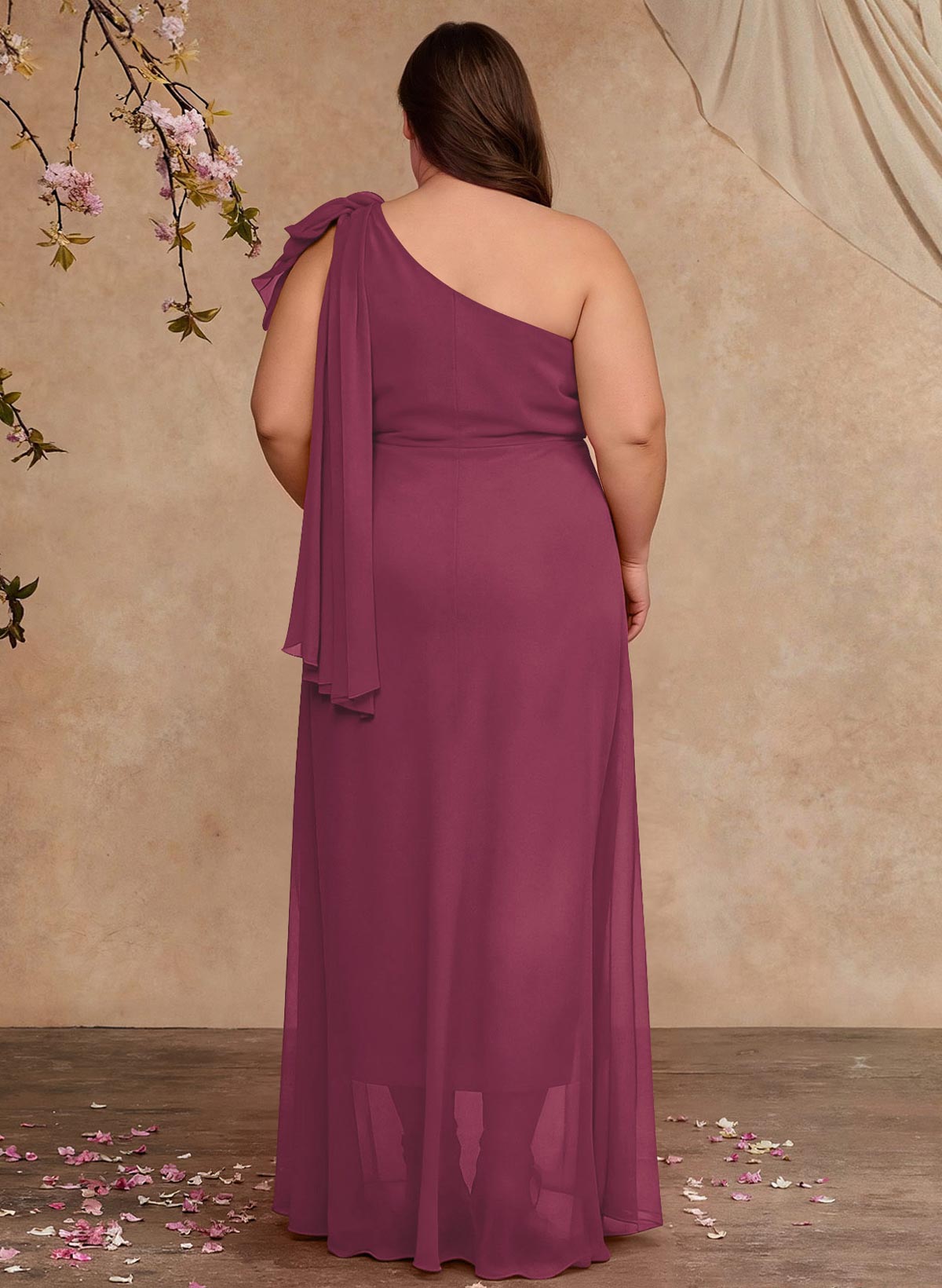 One-Shoulder Floor-Length Chiffon Mother Of The Bride Dresses With Split Front