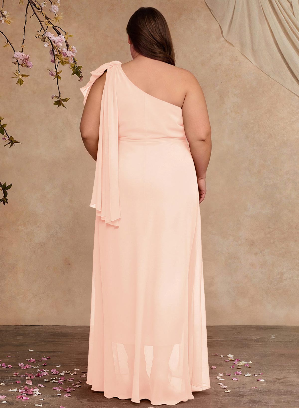 One-Shoulder Floor-Length Chiffon Mother Of The Bride Dresses With Split Front