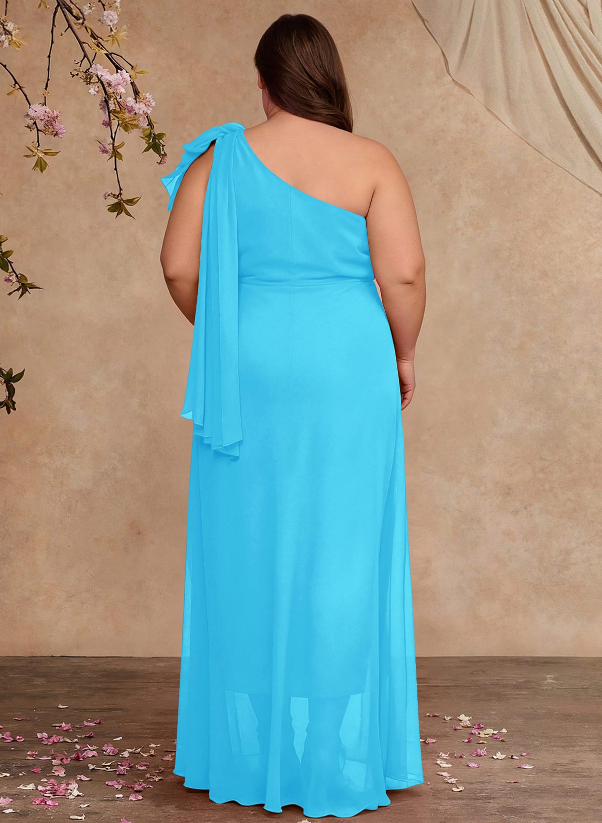 One-Shoulder Floor-Length Chiffon Mother Of The Bride Dresses With Split Front