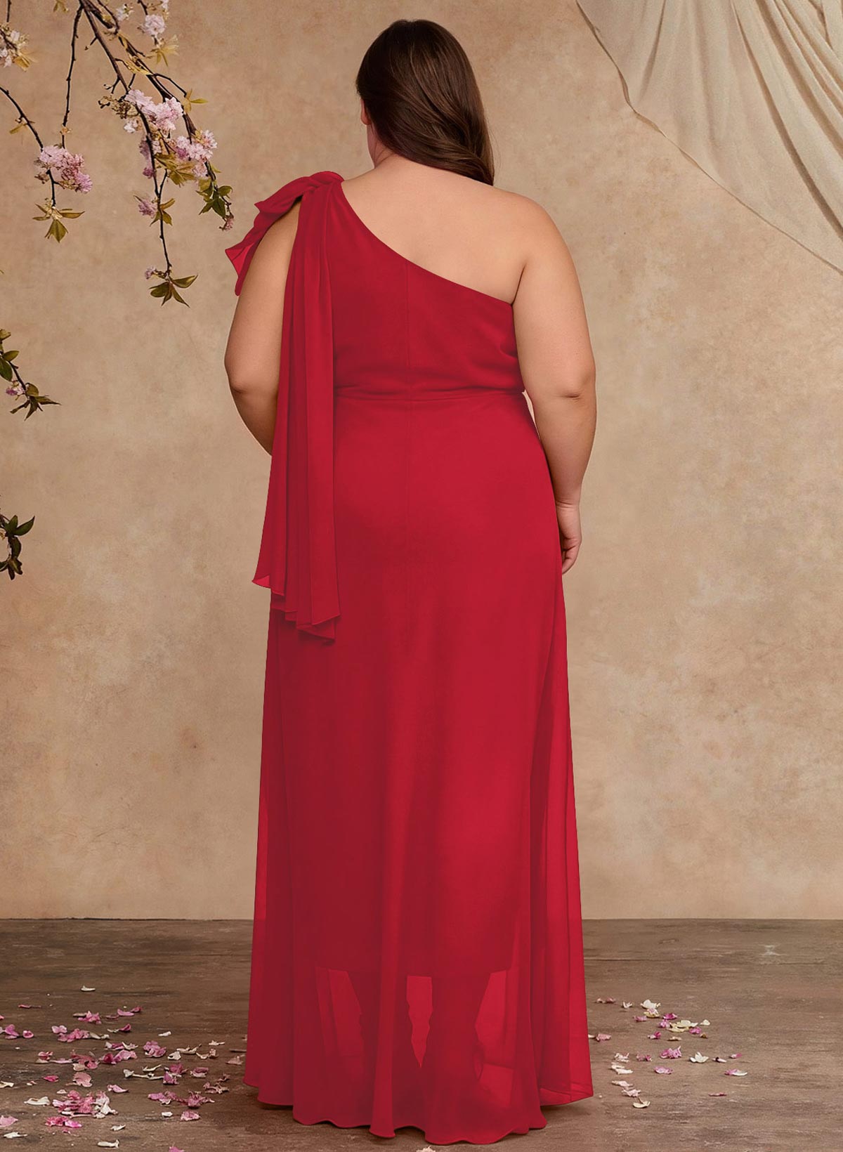 One-Shoulder Floor-Length Chiffon Mother Of The Bride Dresses With Split Front