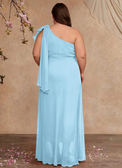 One-Shoulder Floor-Length Chiffon Mother Of The Bride Dresses With Split Front
