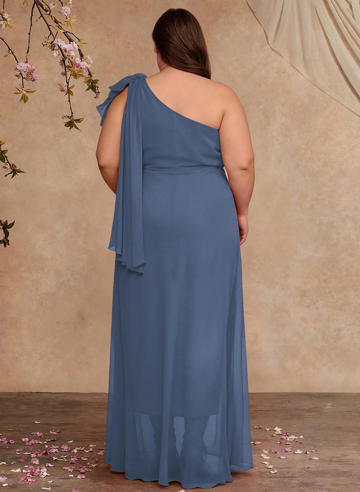 One-Shoulder Floor-Length Chiffon Mother Of The Bride Dresses With Split Front