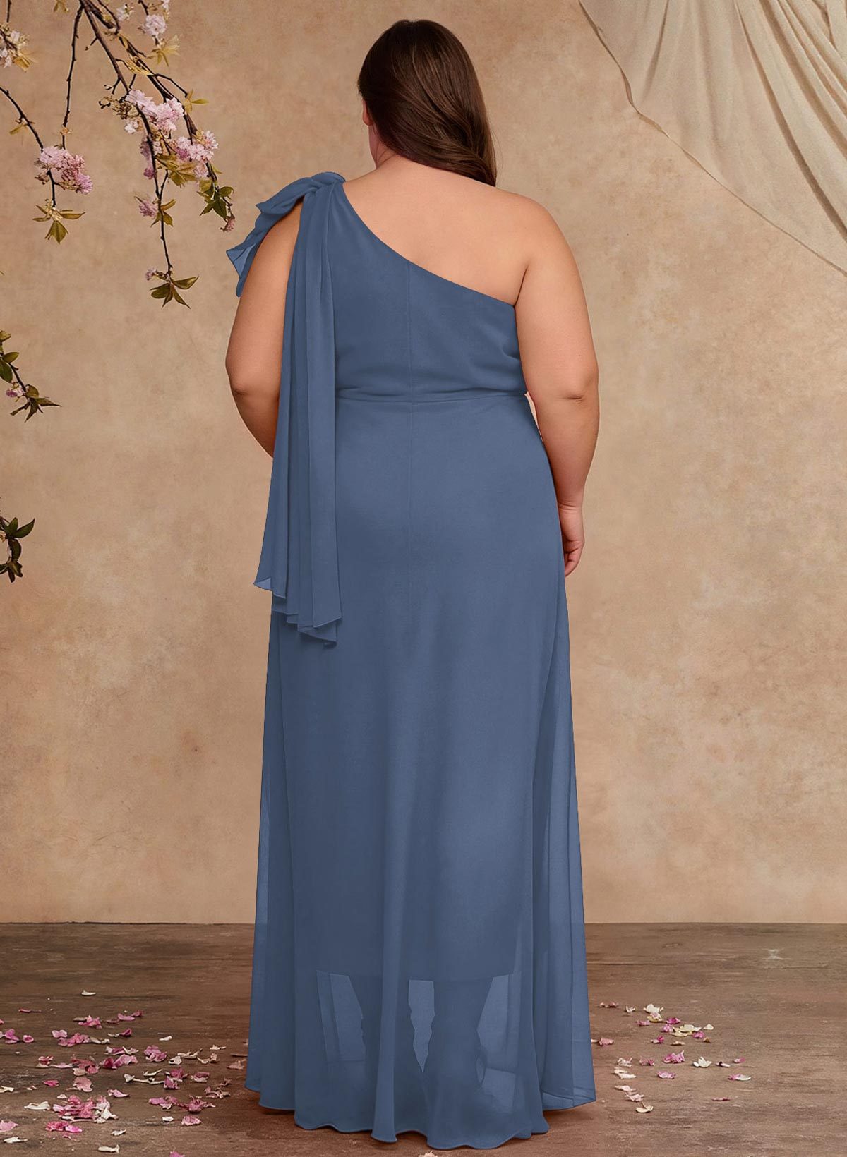 One-Shoulder Floor-Length Chiffon Mother Of The Bride Dresses With Split Front