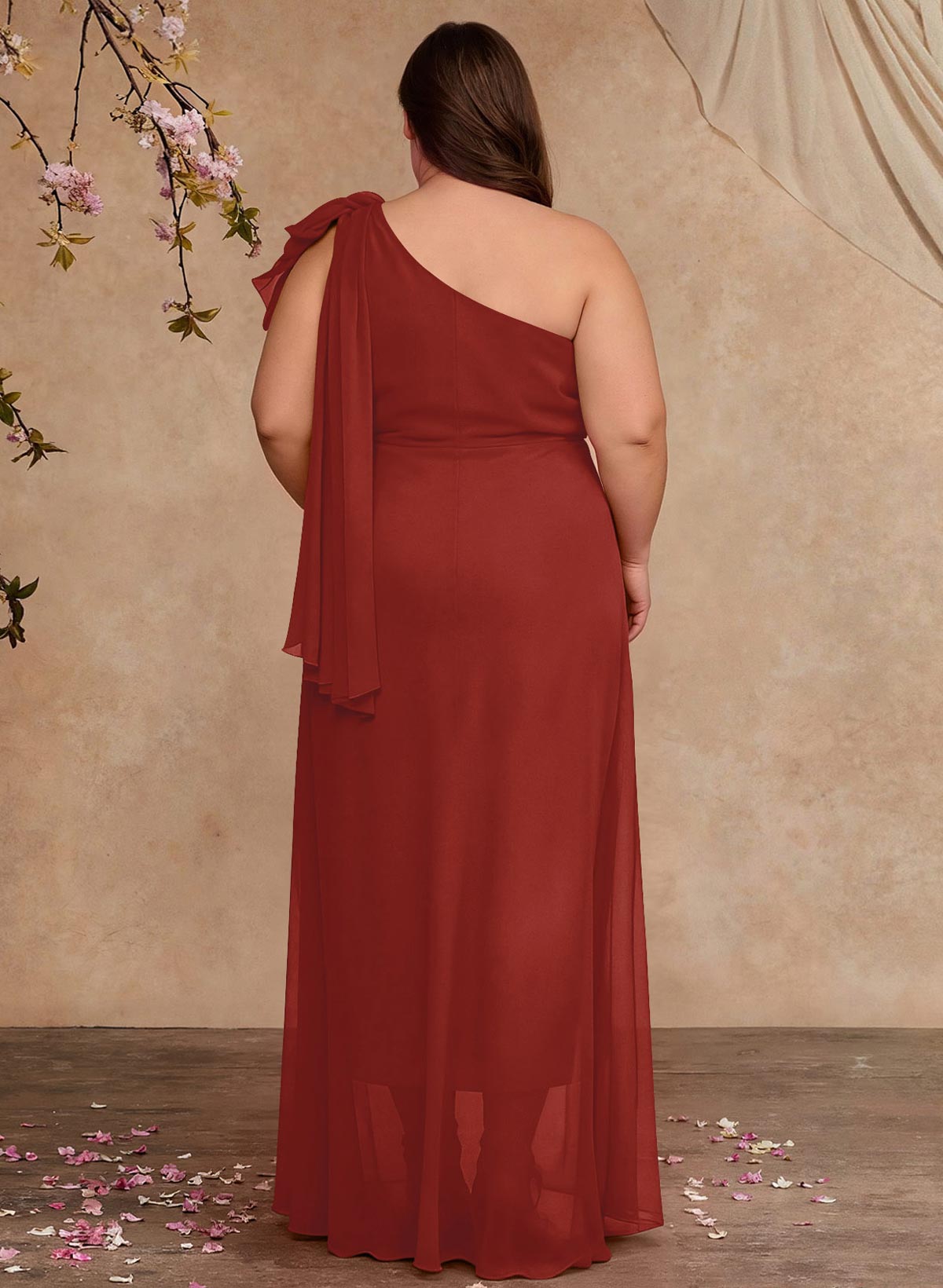 One-Shoulder Floor-Length Chiffon Mother Of The Bride Dresses With Split Front