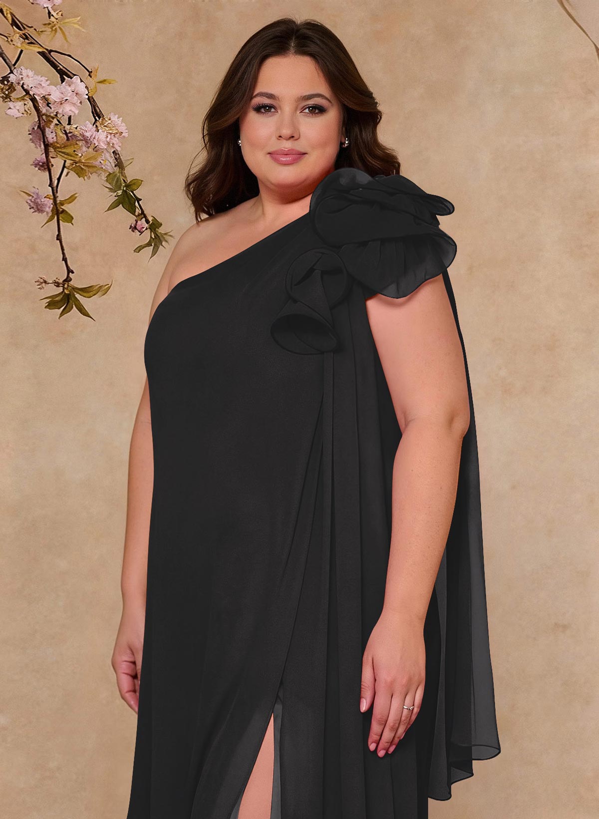 One-Shoulder Floor-Length Chiffon Mother Of The Bride Dresses With Split Front