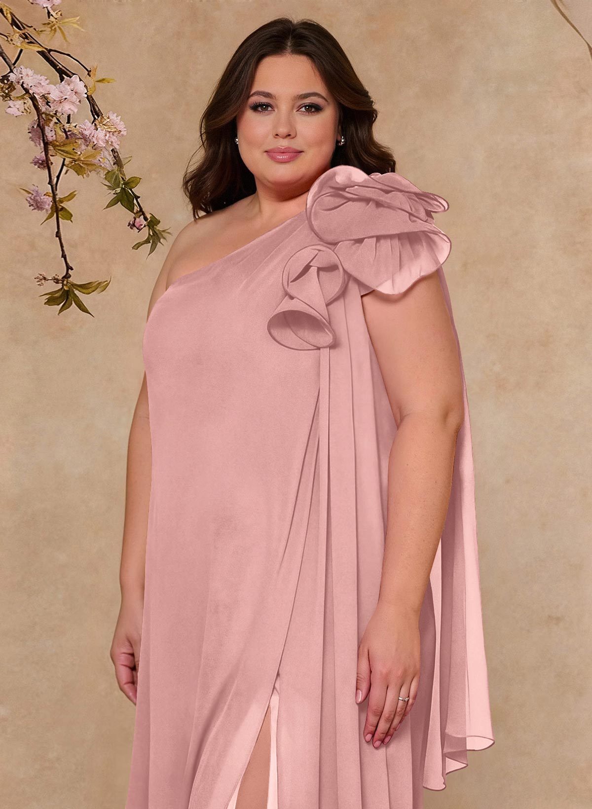 One-Shoulder Floor-Length Chiffon Mother Of The Bride Dresses With Split Front