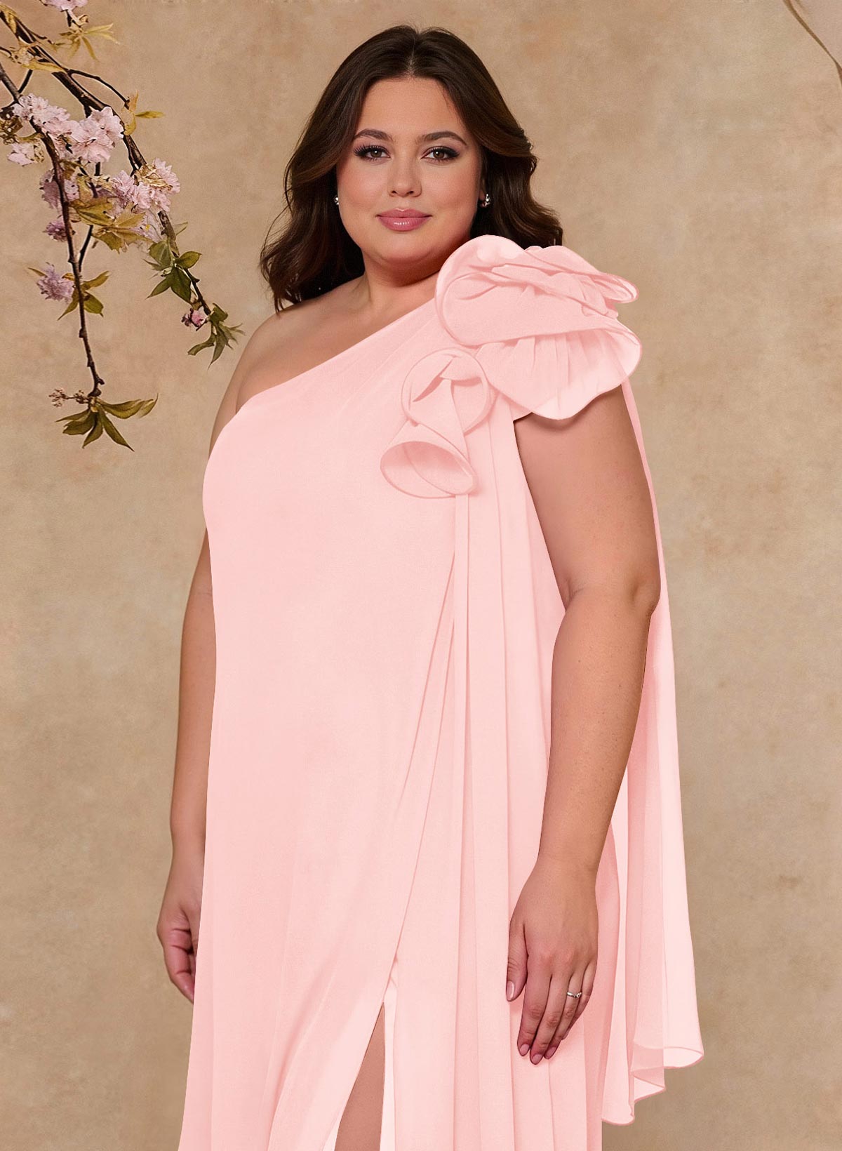 One-Shoulder Floor-Length Chiffon Mother Of The Bride Dresses With Split Front