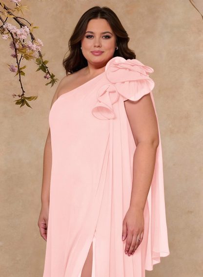 One-Shoulder Floor-Length Chiffon Mother Of The Bride Dresses With Split Front