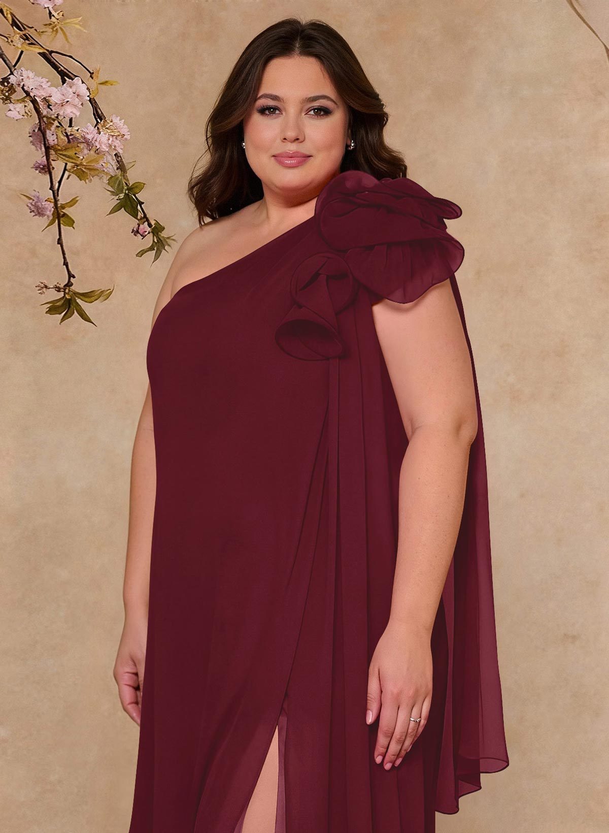 One-Shoulder Floor-Length Chiffon Mother Of The Bride Dresses With Split Front
