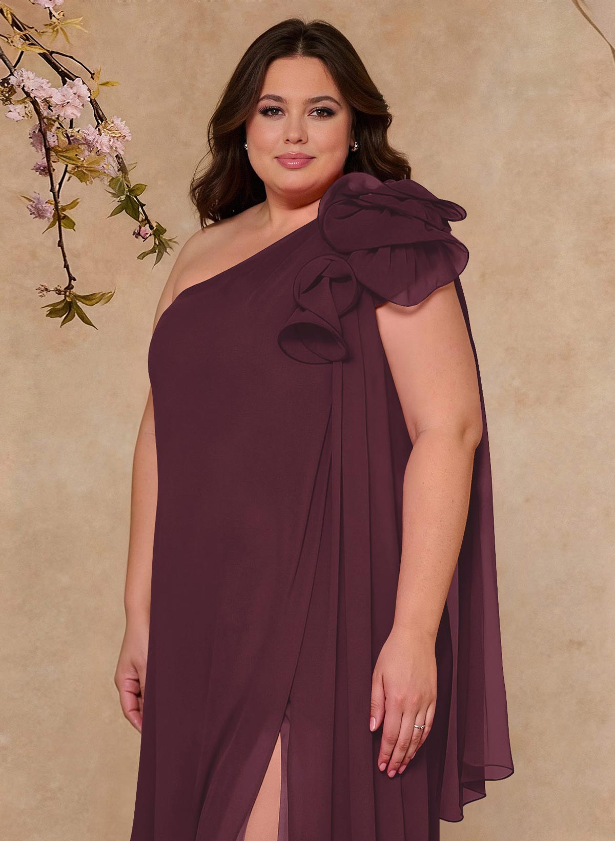 One-Shoulder Floor-Length Chiffon Mother Of The Bride Dresses With Split Front