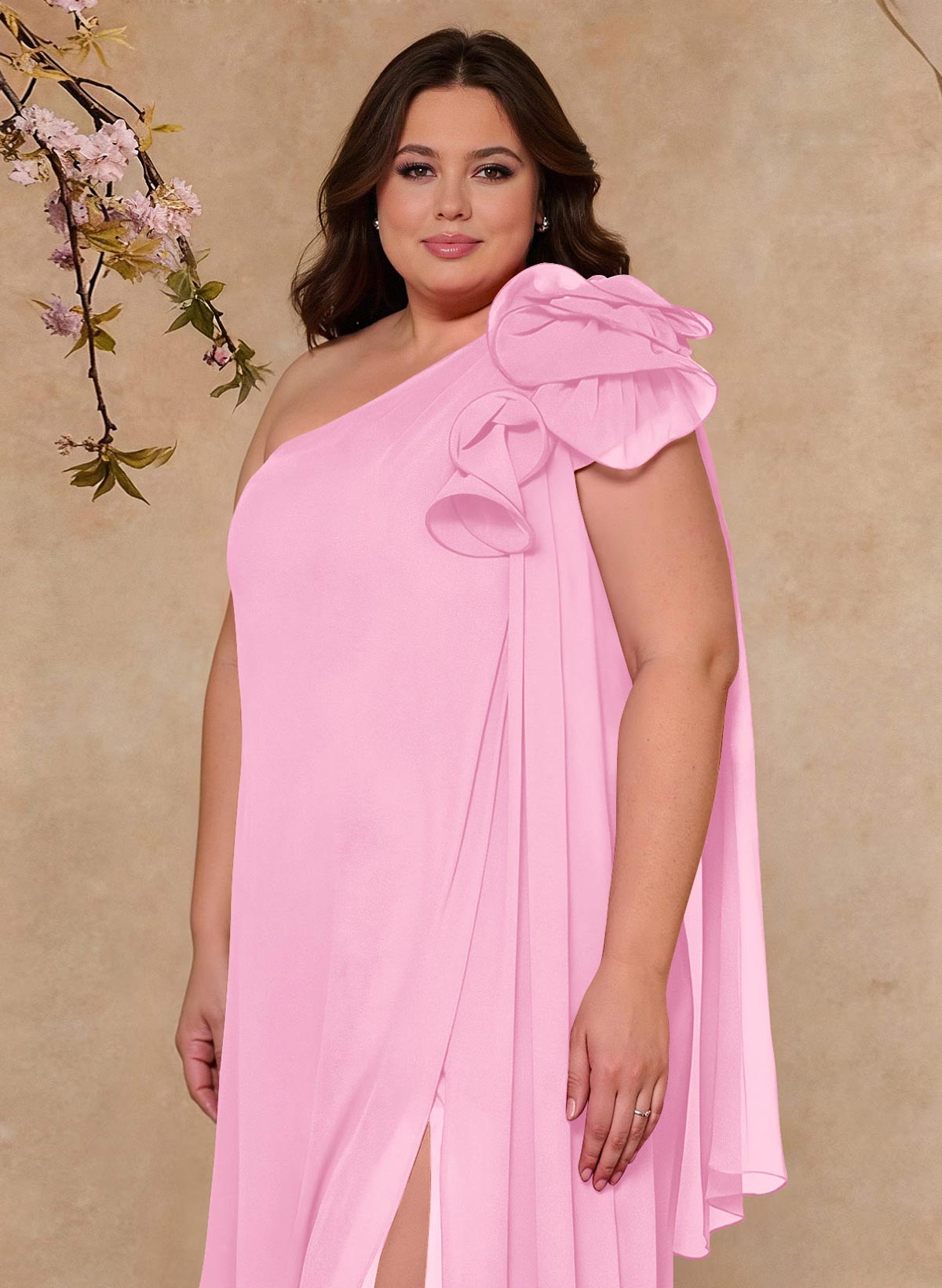 One-Shoulder Floor-Length Chiffon Mother Of The Bride Dresses With Split Front