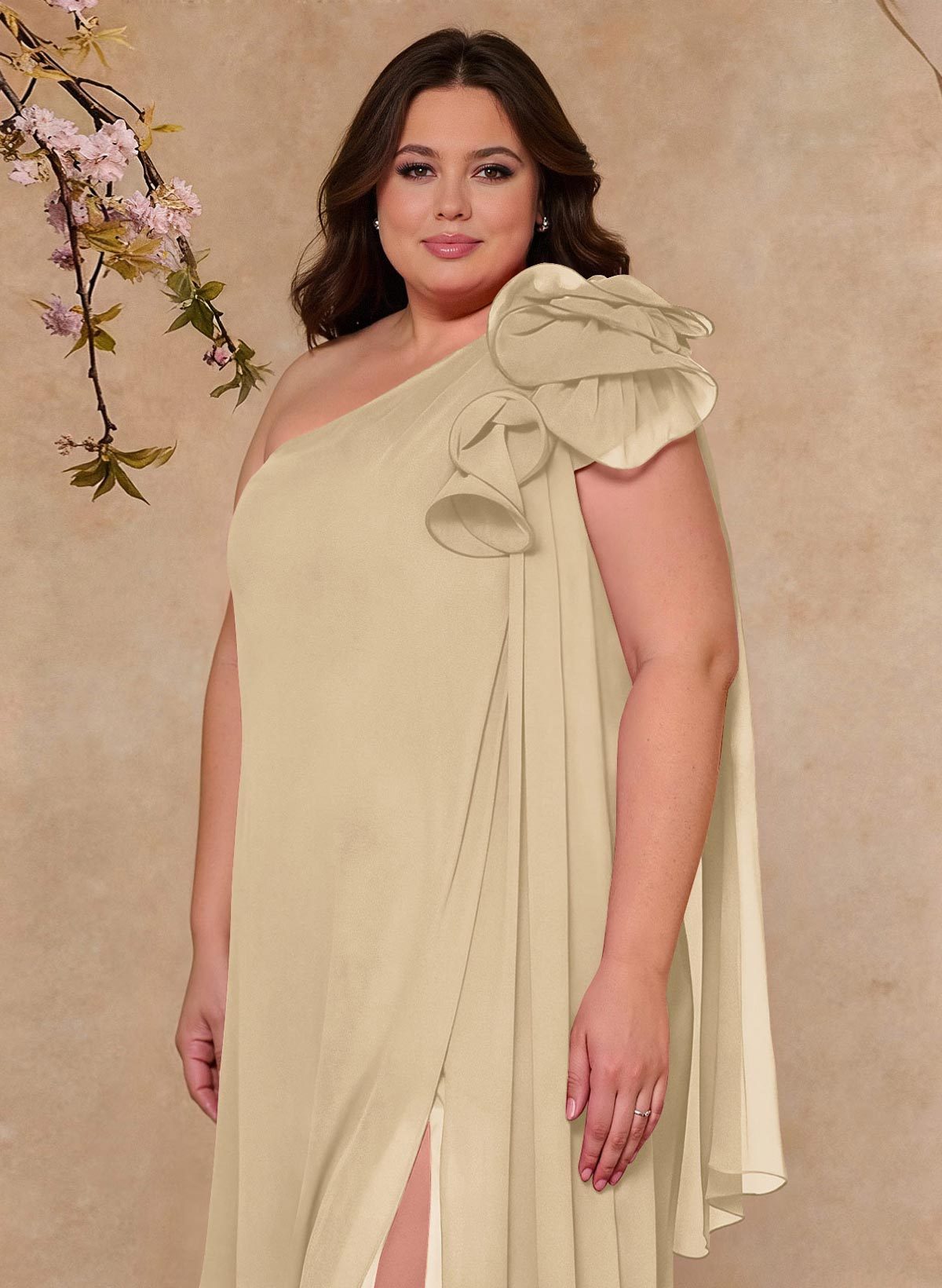 One-Shoulder Floor-Length Chiffon Mother Of The Bride Dresses With Split Front